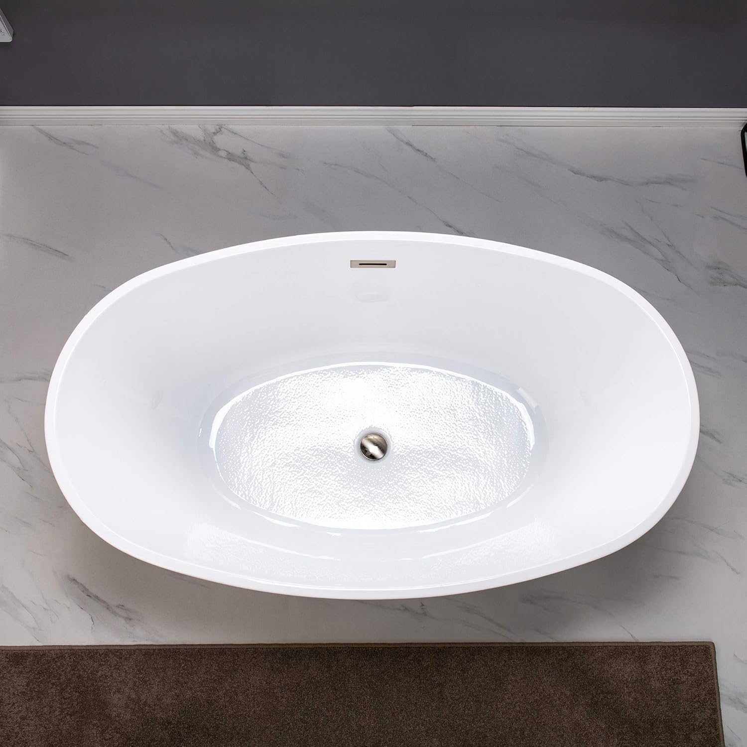 WOODBRIDGE BTA1418 – Bañera de acrílico independiente de 55 pulgadas con desbordamiento y drenaje de níquel cepillado, BTA1418 -BN-Drain &O