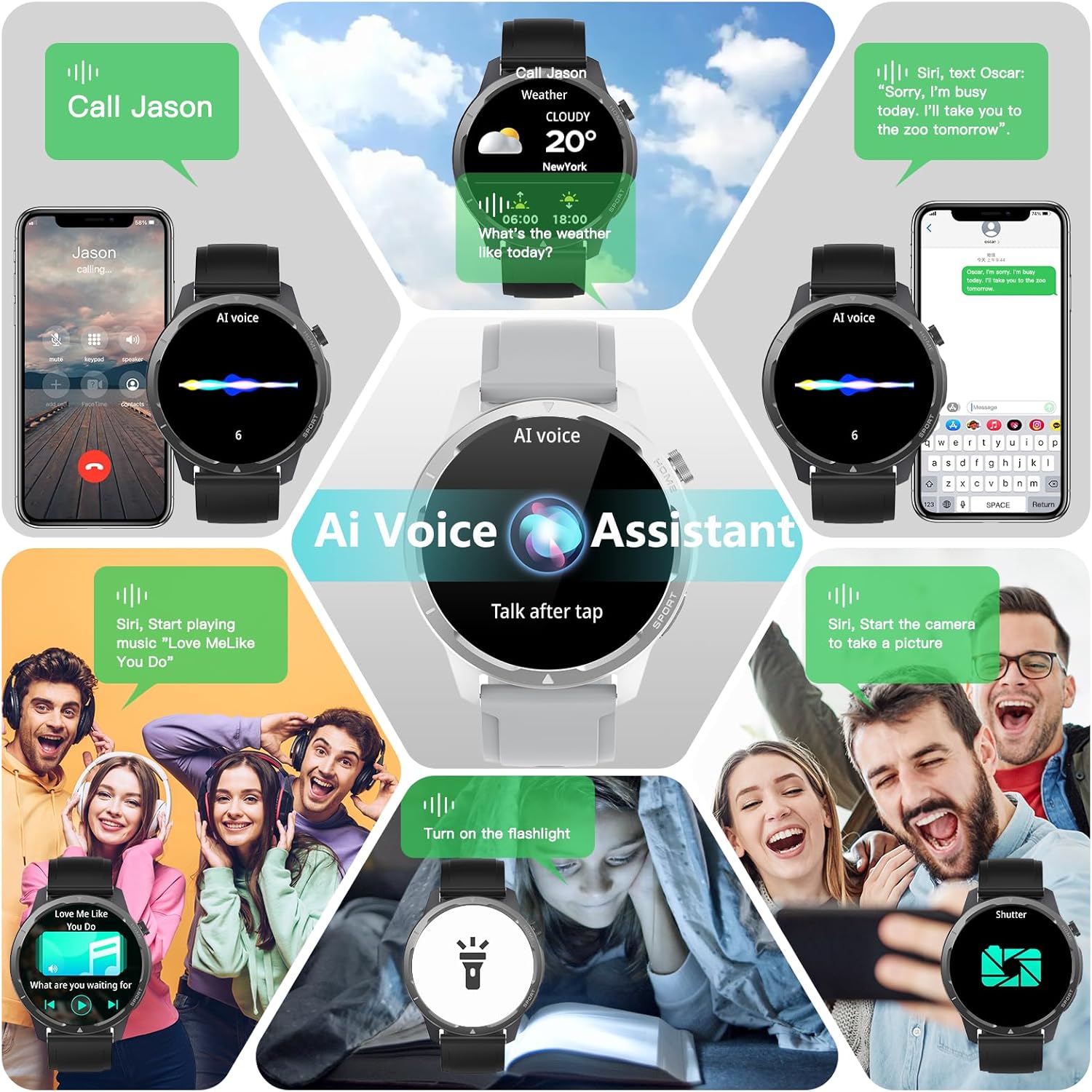 Wwzzey Reloj inteligente para hombres y mujeres (contestar llamadas), IP68 resistente al agua con podómetro, notificación de mensajes, reproductor
