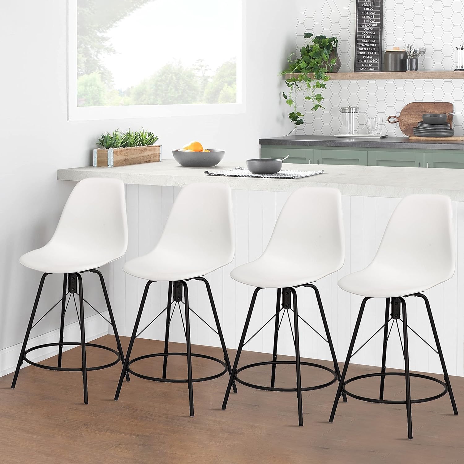 Changjie Furniture Taburetes de bar giratorios de altura de mostrador, juego de 4 sillas laterales de plástico, taburetes de bar industriales