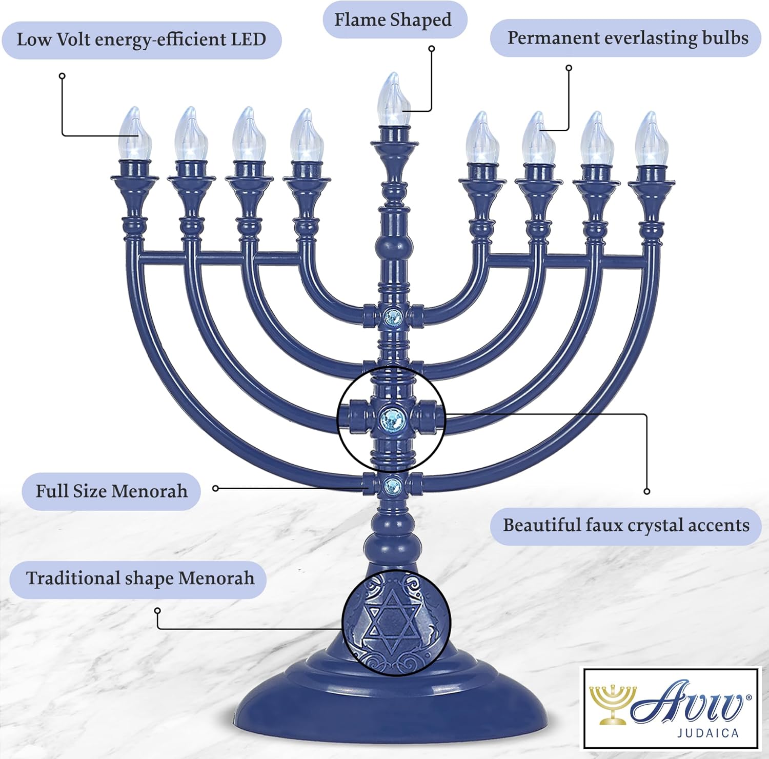 Menorá LED tradicional de Hanukkah alimentado por batería o USB Janucía eléctrica Menorah Cable micro USB de 4 pies incluido – Velas electrónicas de