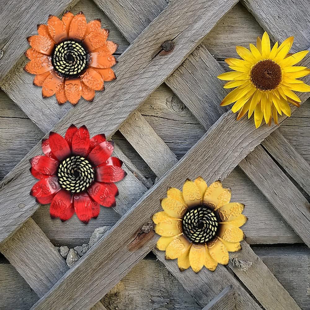 YEAHOME Decoración de pared de girasol, decoración de pared de flores de metal de 9 pulgadas, decoración de jardín de girasol para colgar para