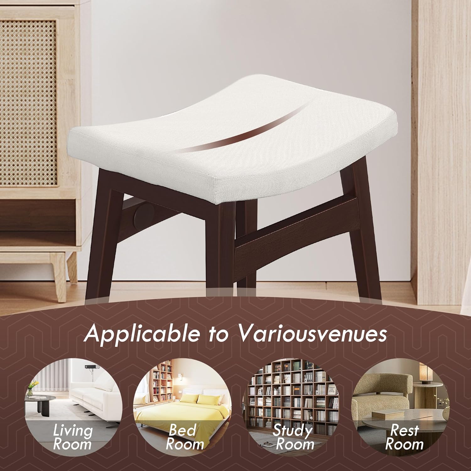 COSTASKF Taburete de tocador, taburete con cojín de sillín, moderno banco otomano con patas de madera maciza y asiento tapizado para entrada,