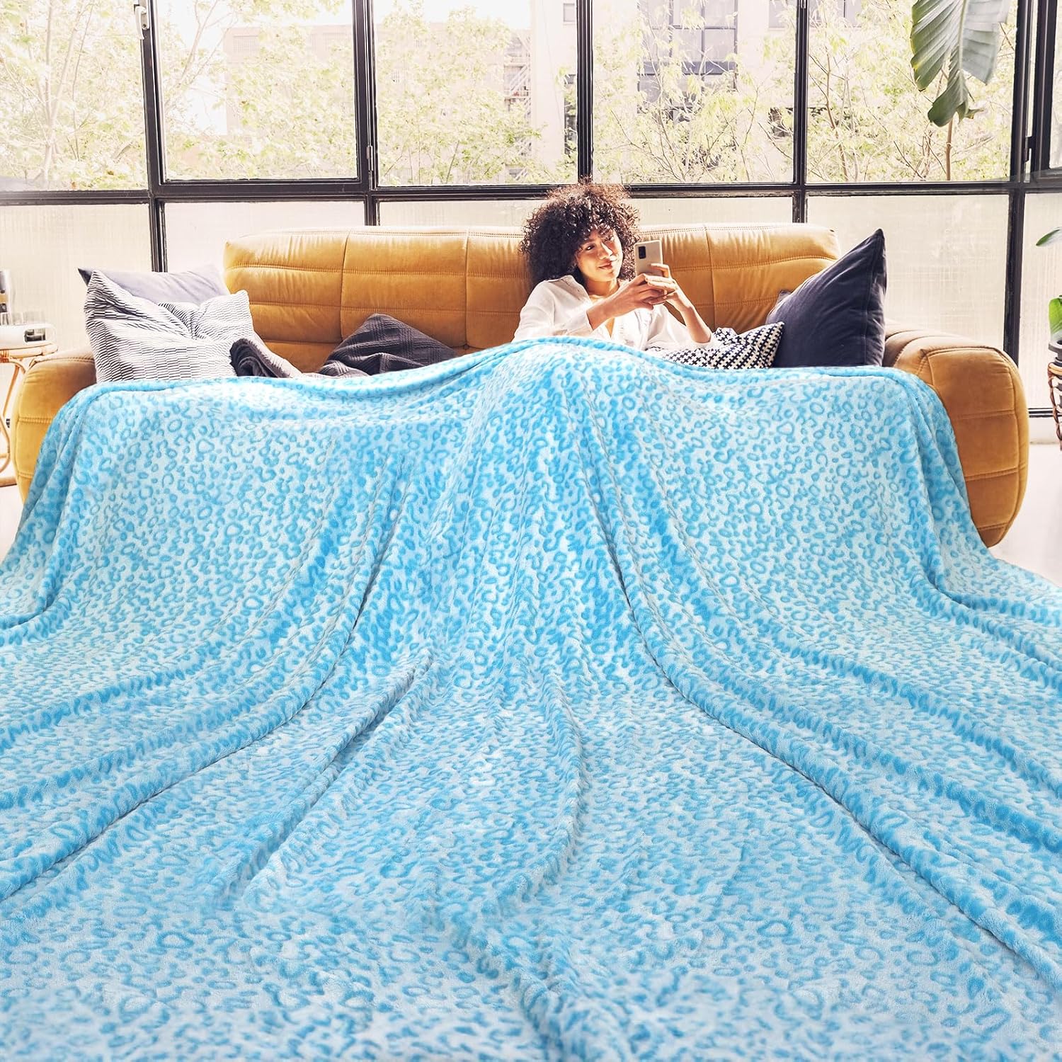 ZHIKU Manta de forro polar suave tamaño Queen azul para cama