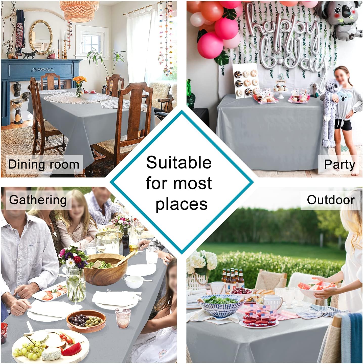 Hiasan – Mantel de tela, rectangular, impermeable, a prueba de derrames y lavable para comedor, cocina, fiestas y exteriores, color gris plateado,