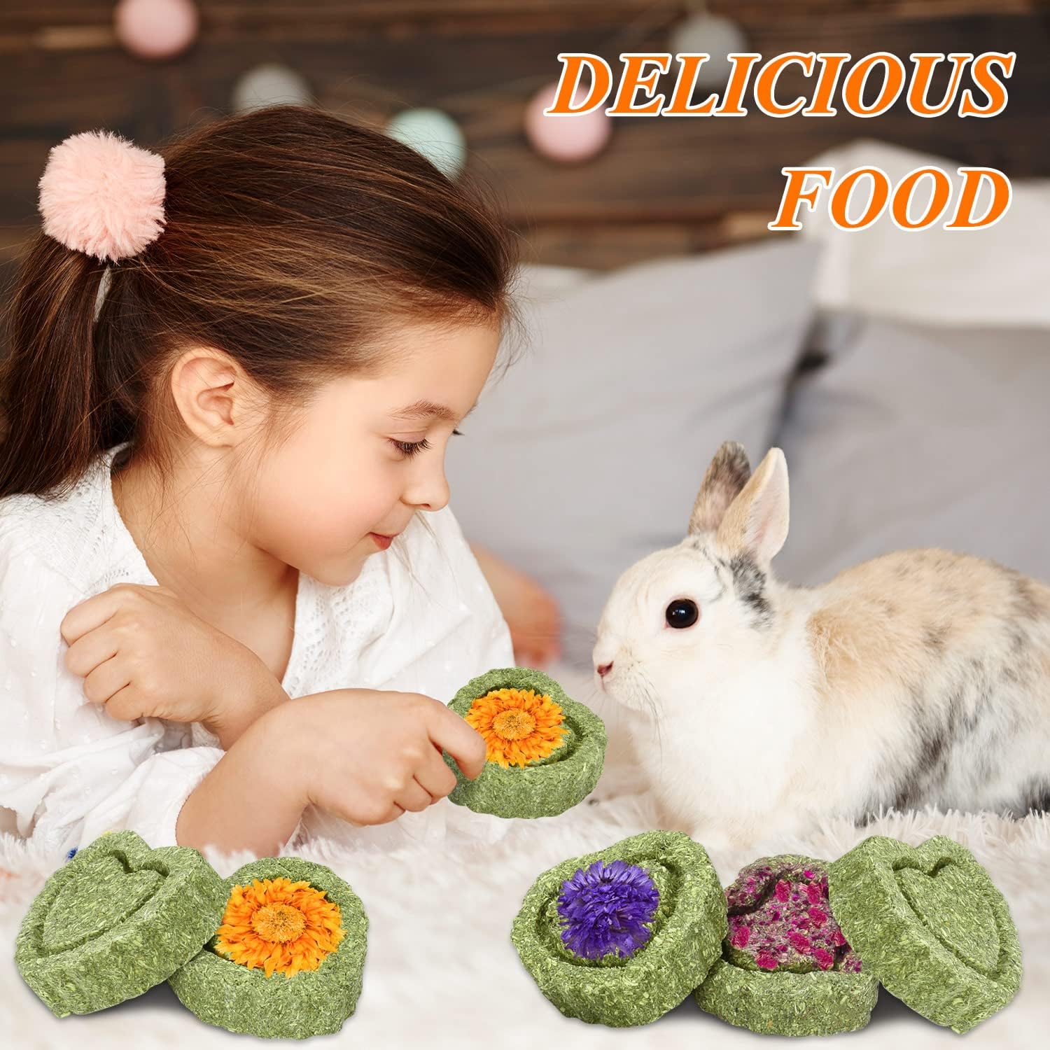 20 juguetes masticables de conejo, juguetes de conejo para dientes de conejo, pasteles de heno Timothy naturales para conejos, chinchilla, hámster,
