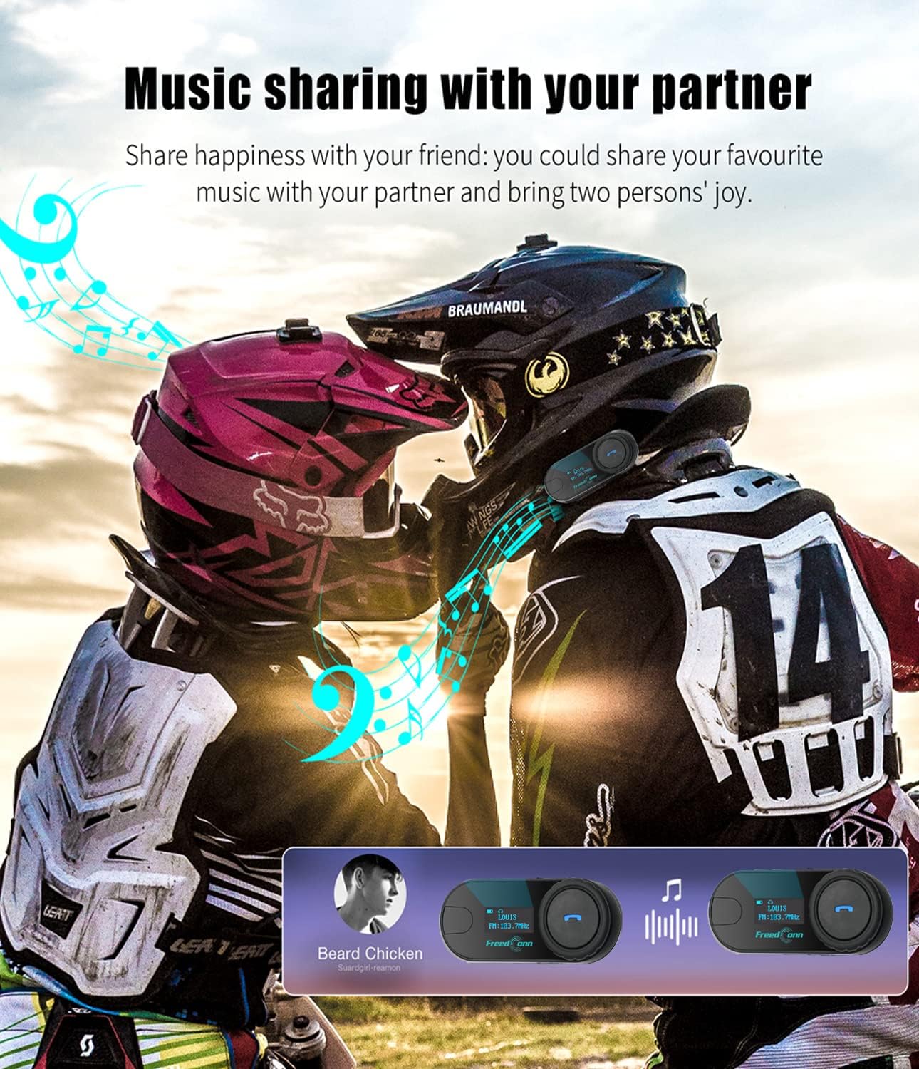 FreedConn – Sistema de comunicación para casco de motocicleta, intercomunicador Bluetooth TCOM-SC, 2 unidades, kit de comunicación de 2 vías