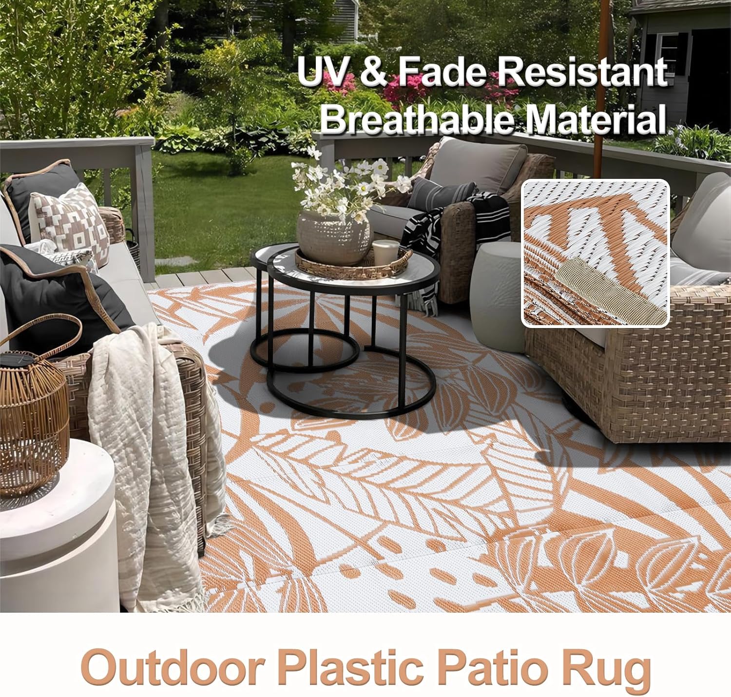 Wonnitar Alfombra de paja de plástico para exteriores de 5 x 8 pulgadas, reversible, impermeable, para exteriores, para patio, grande, portátil,