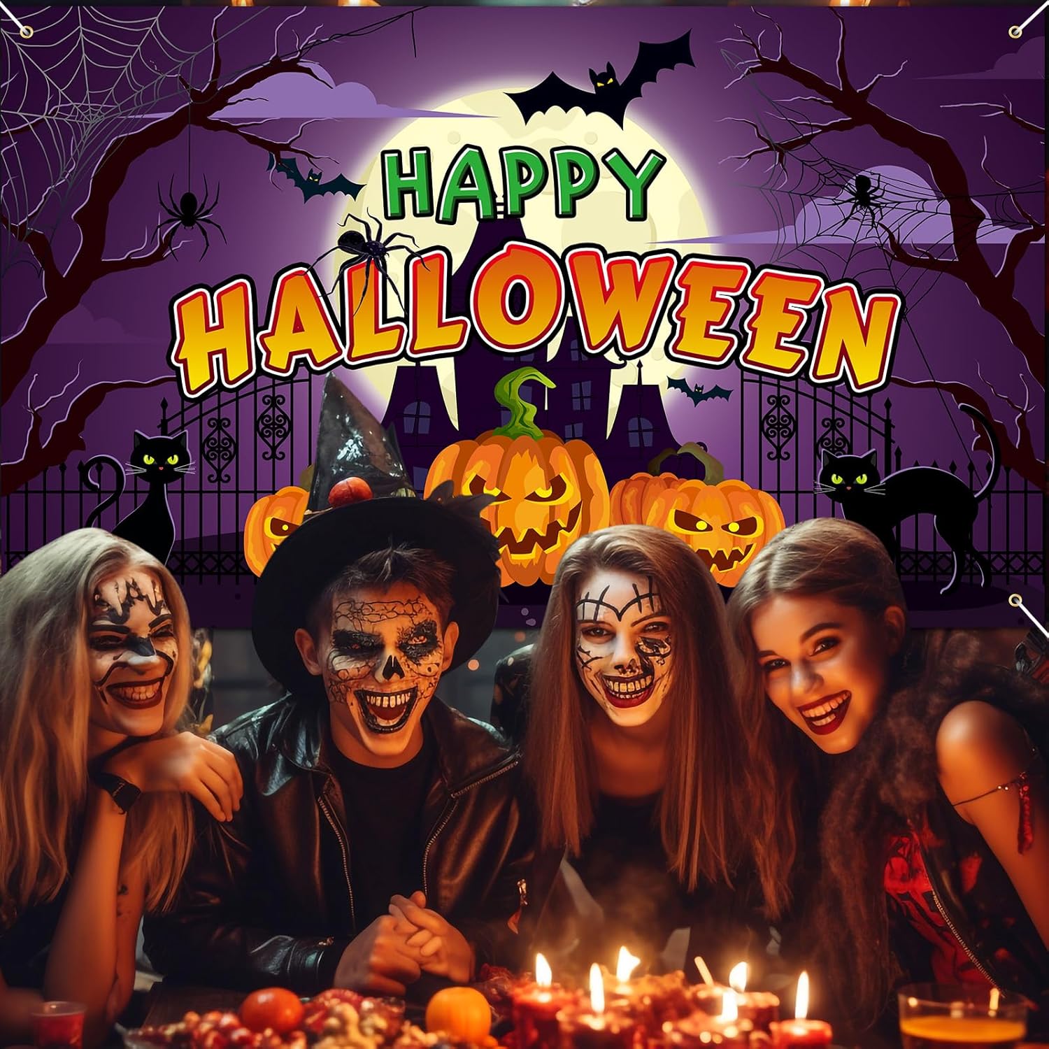 Pancartas de fiesta de emociones de Halloween de 71 x 44 pulgadas, pancartas de fondo para cabina de fotos, calabaza espeluznante, decoración de