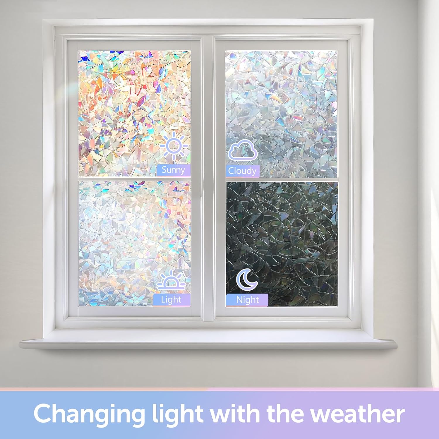 HIDBEA Película de privacidad para ventana, no adhesiva, película de vidrieras de colores arcoíris, reutilizable, anti rayos UV, película decorativa