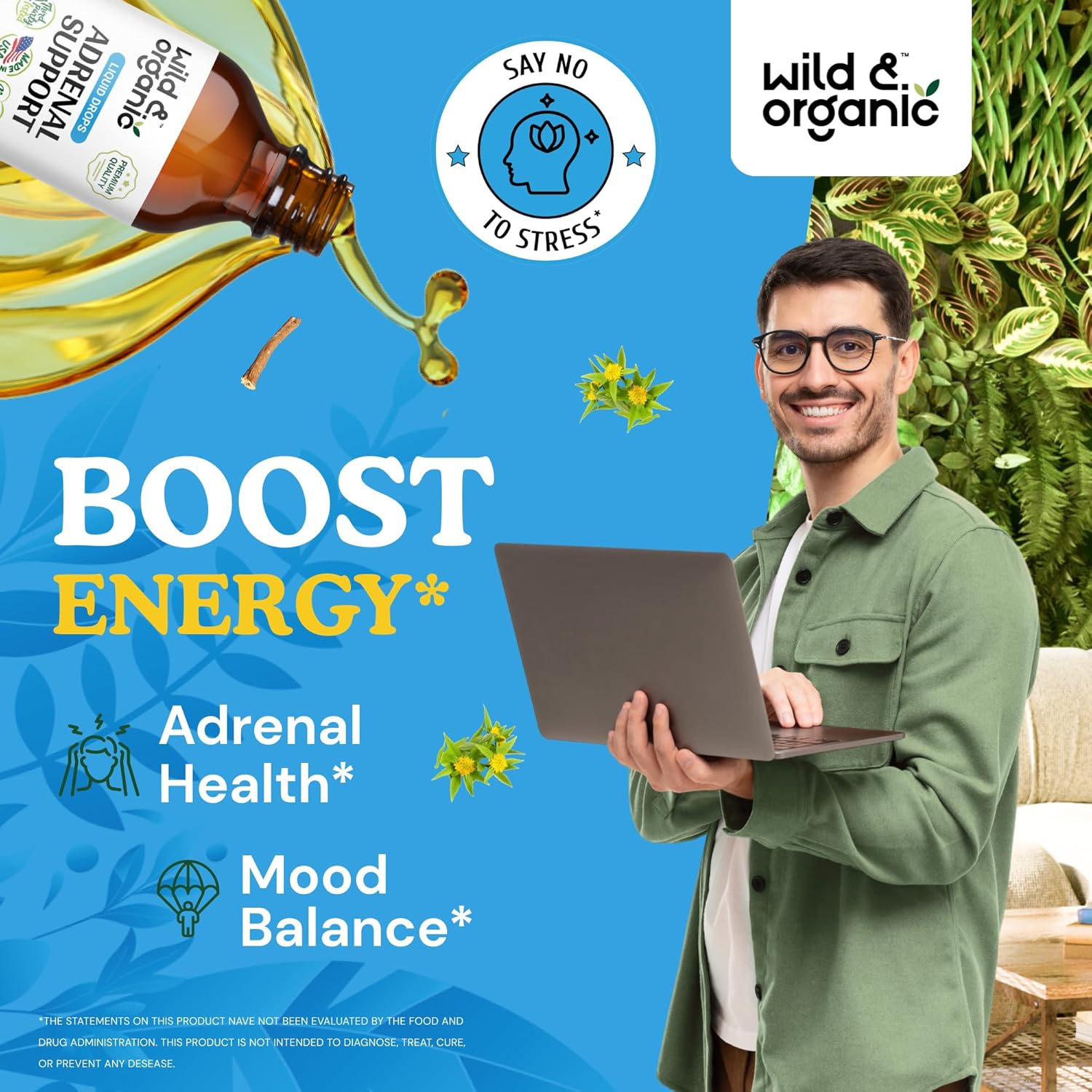 Adrenal Health Daily Support – Suplemento natural de fuerza suprarrenal para mujeres y hombres – Complejo de gotas líquidas suprarrenales con