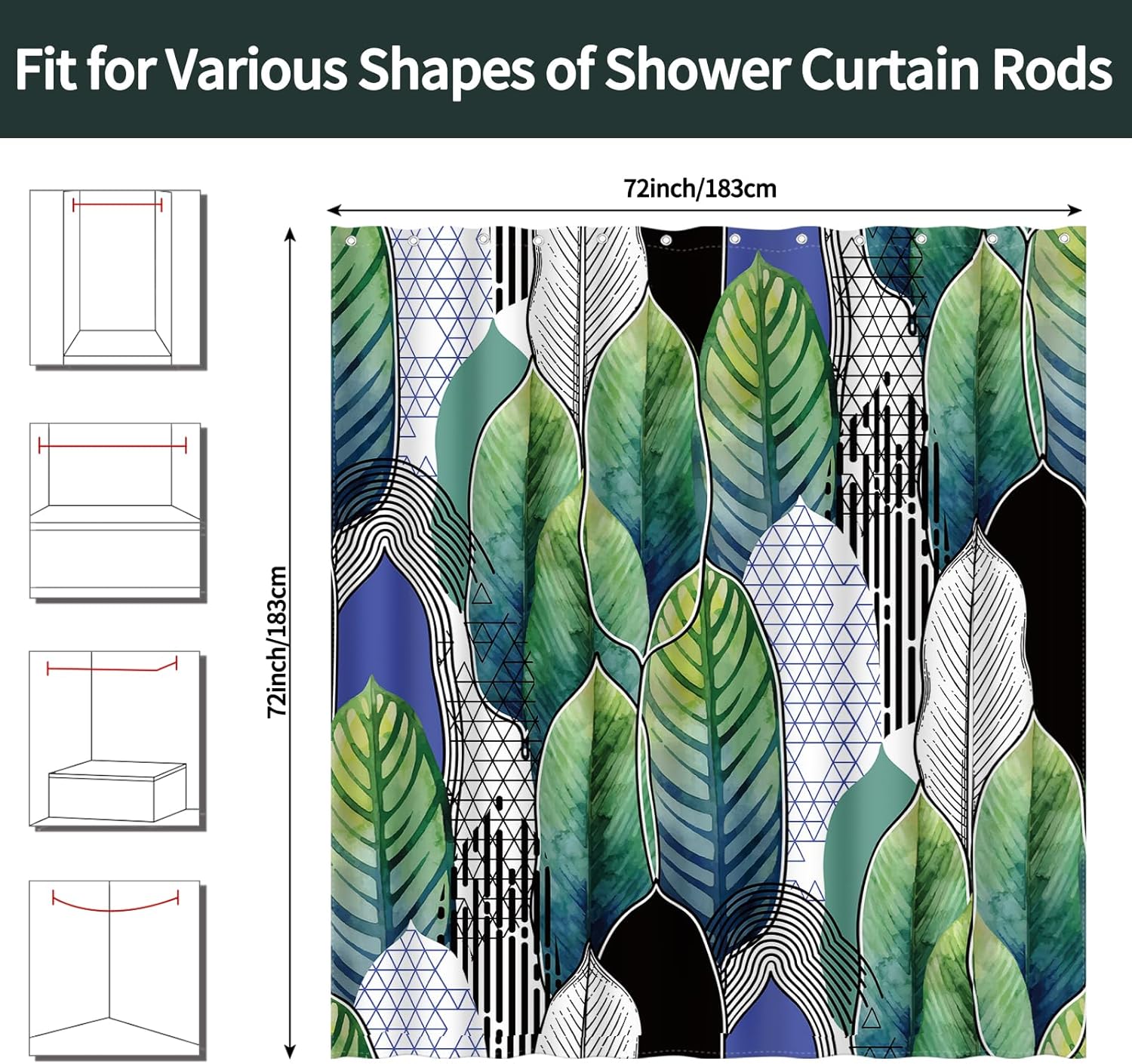 Juego de cortina de ducha de hojas de bosque para baño, juego de cortina de árbol para baño con 12 ganchos decorativos para baño, 72 x 72 pulgadas