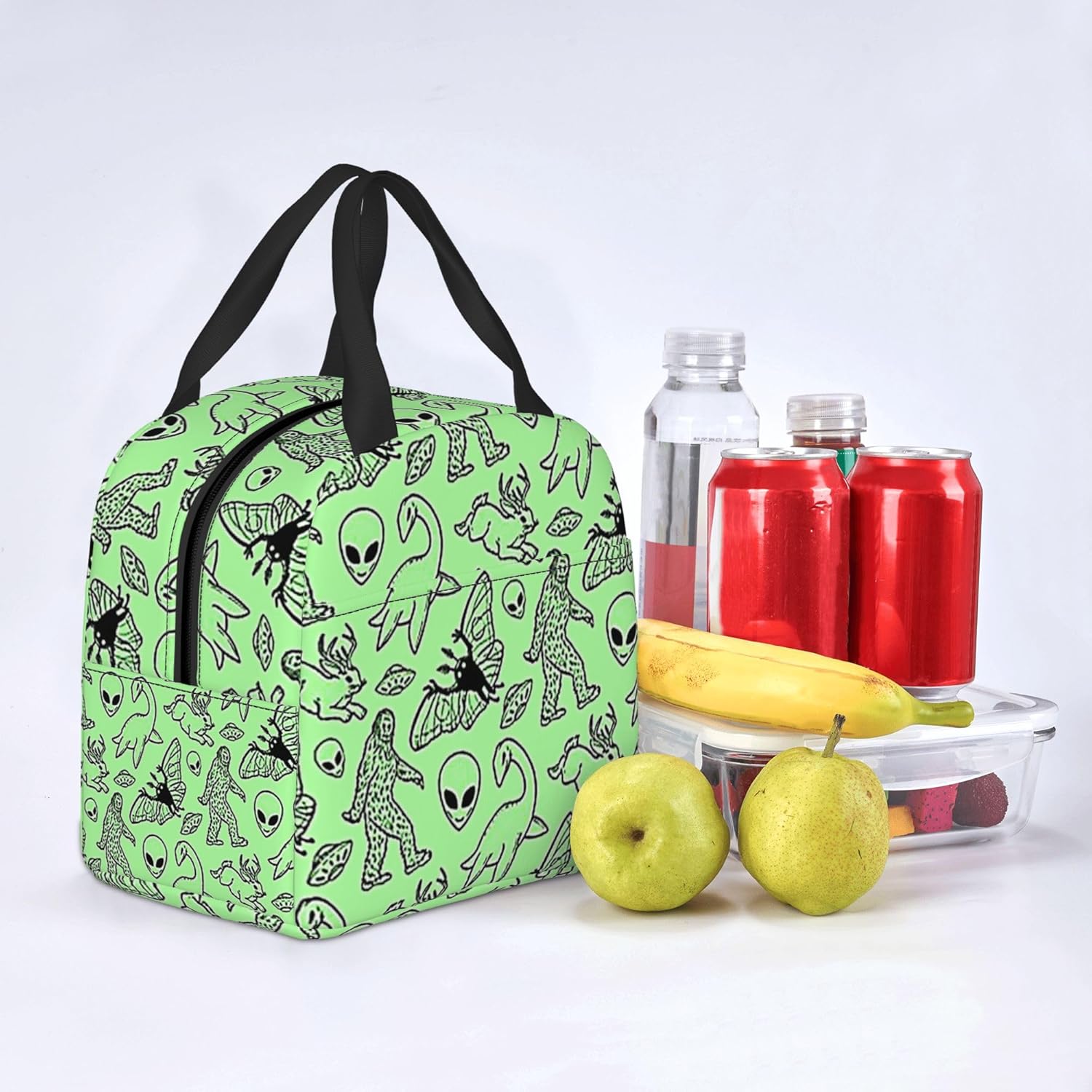 Bolsa de almuerzo portátil para alienígenas, dinosaurios salvajes, verde, aislada, a prueba de fugas, compras de comestibles, campamento, viajes por