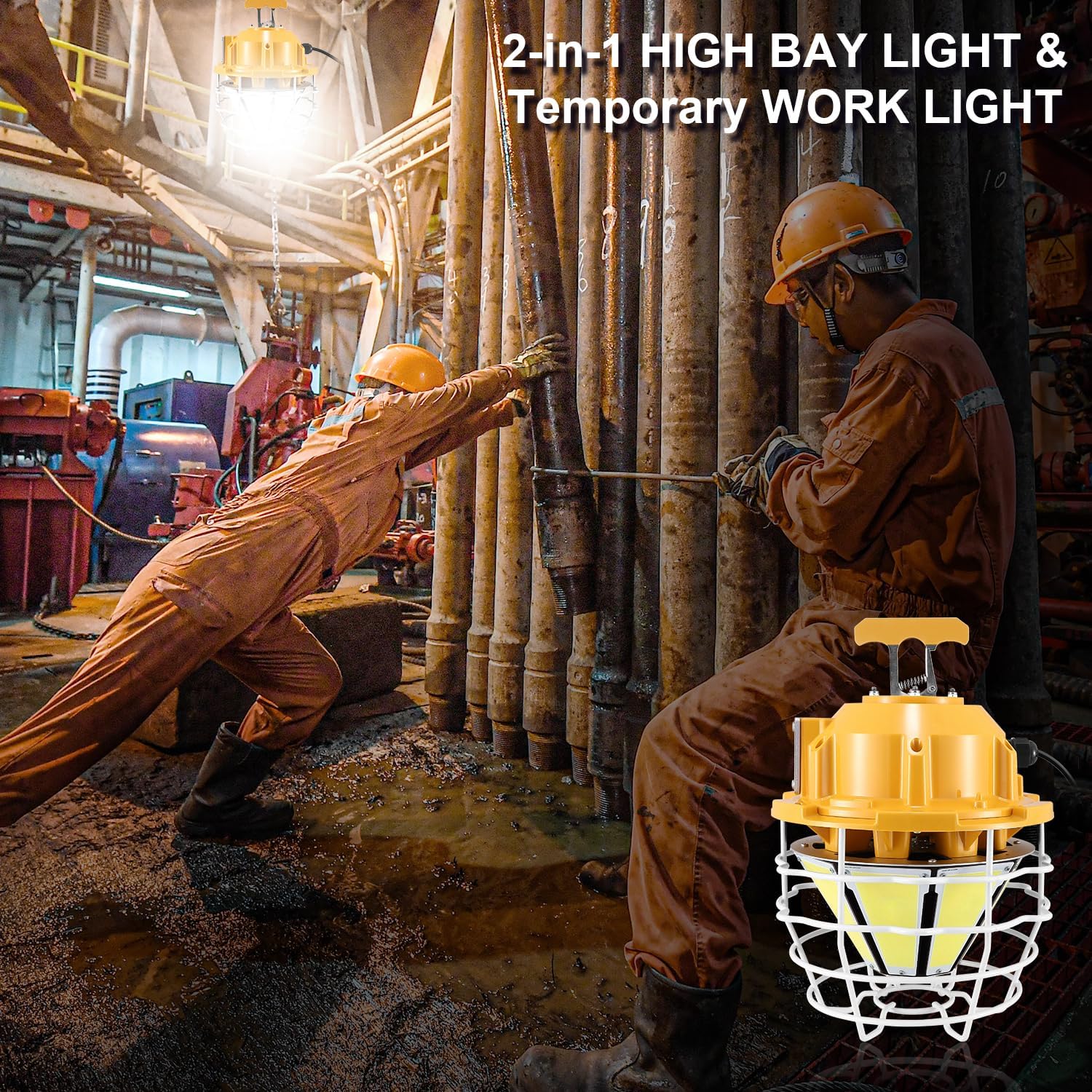 Luz de trabajo temporal 250W 37500LM 5000K Luz de construcción Luz de día blanca, impermeable IP68 colgante para sitio de trabajo Almacén al aire