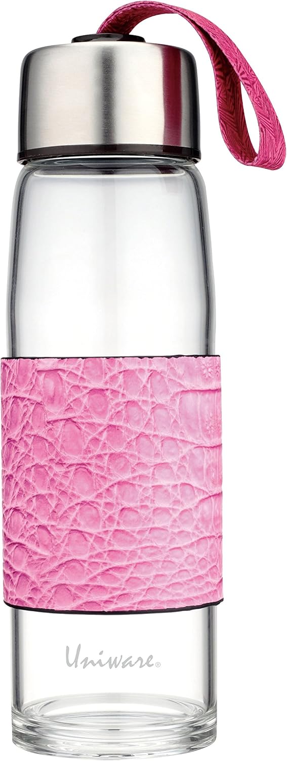 Uniware Super Quality Borosilicate Glass Water Bottle with Stainless Steel Tea Filer, 480ml15oz (Sakura)