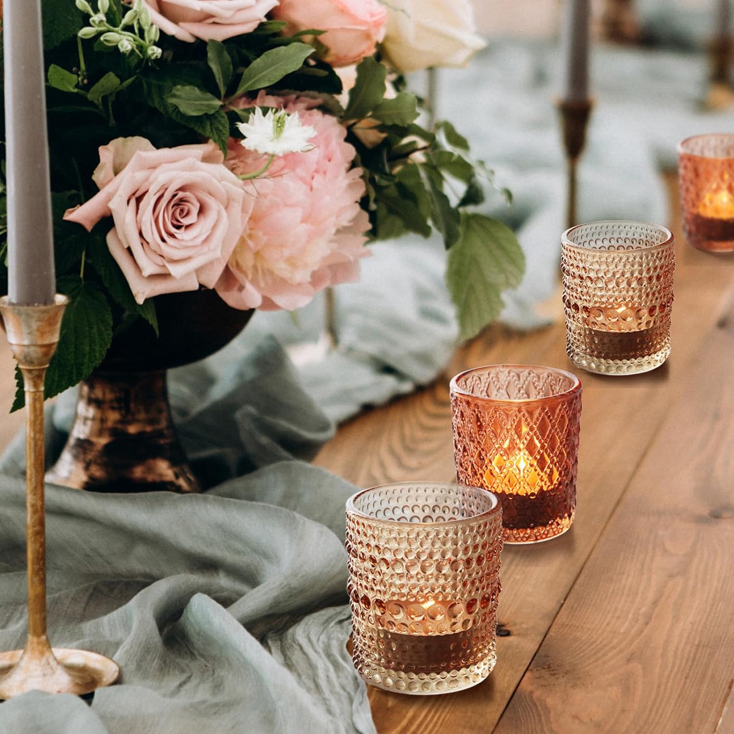 24 portavelas votivas de otoño, 6 colores, 3 patrones, portavelas para mesa de boda, centro de mesa, decoración de fiesta de cumpleaños