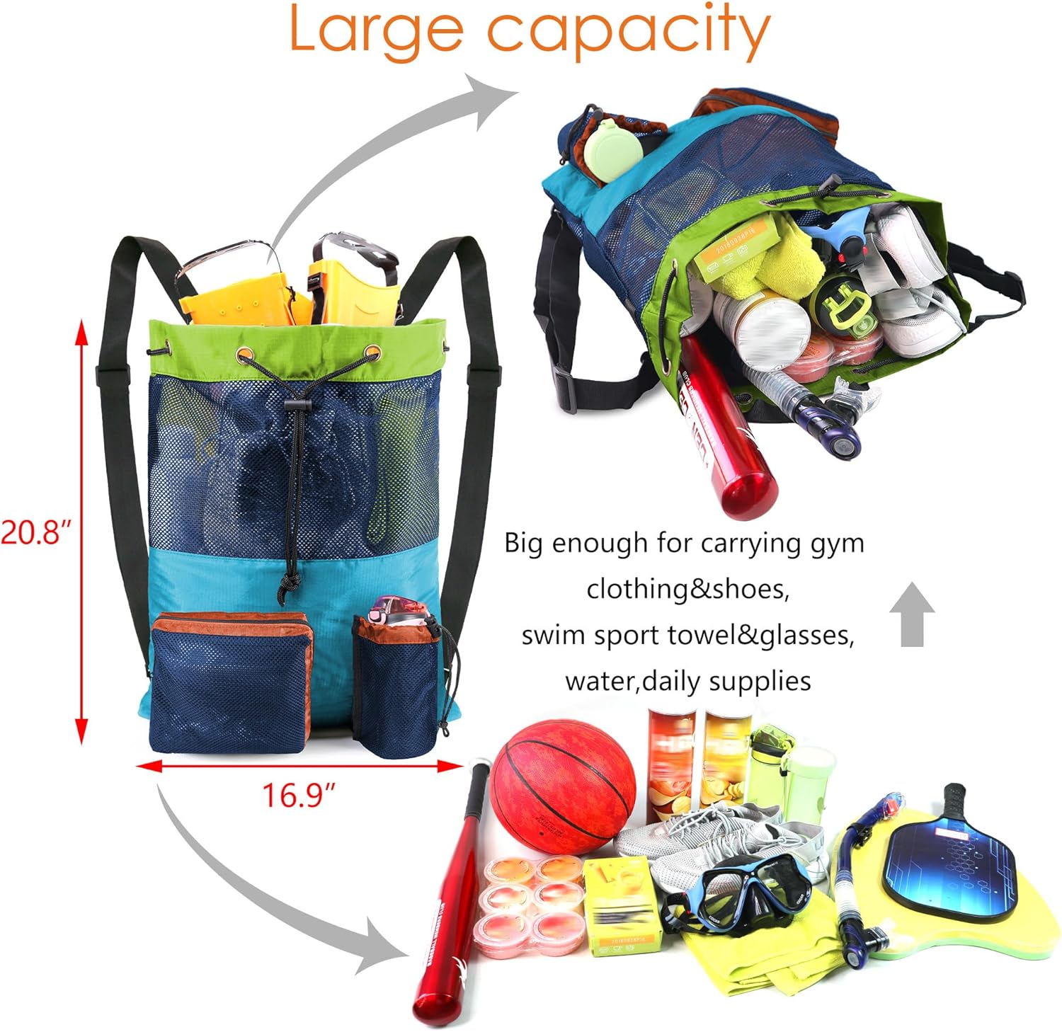 BeeGreen Bolsas de gimnasio para hombres y mujeres, mochila de malla con cordón para natación, deportes y natación, bolsa deportiva con cordón,
