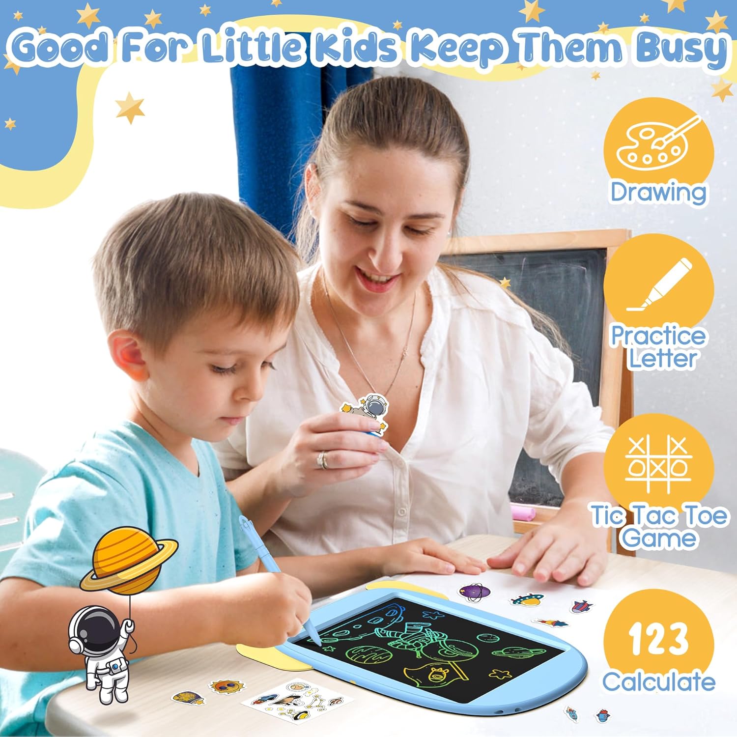 Hockvill Tableta de escritura LCD para niños, juguete de aprendizaje, almohadilla de dibujo de cohetes para niños de 3, 4, 5, 6, 7, 8 años, tablero