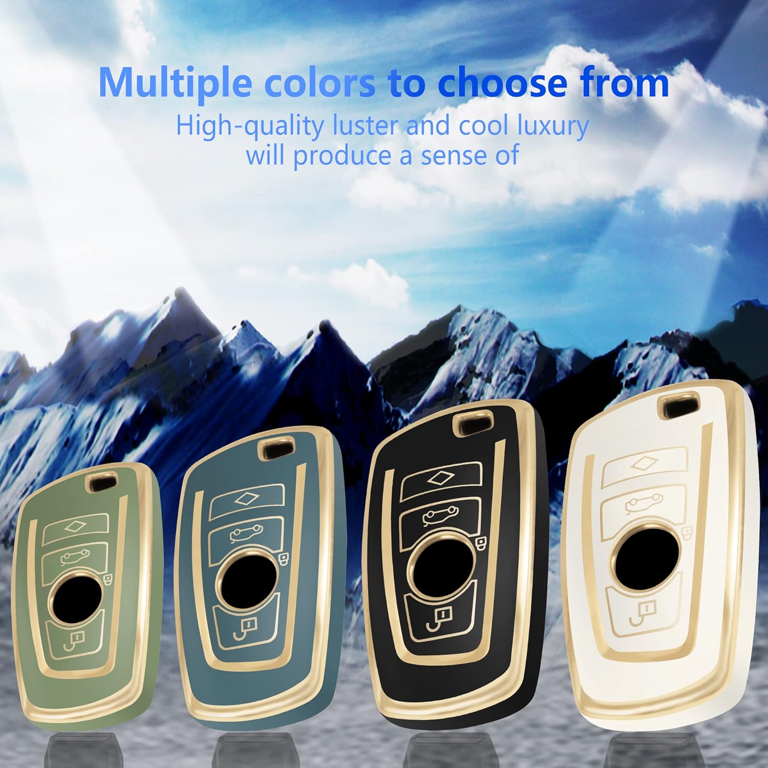 YHC Funda para llavero BMW para BMW X1 X2 X3 X5 X6 X7 y Series 1 2 3 4 5 6 7 8 con llavero dorado