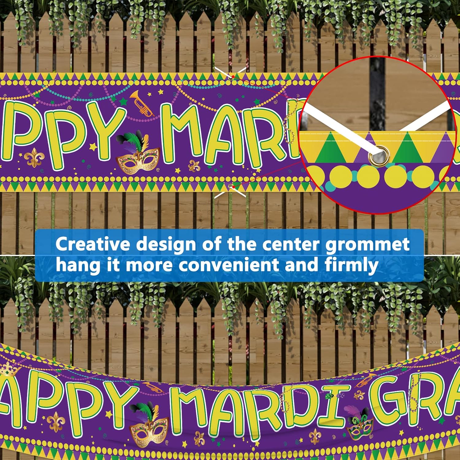 Probsin Cartel de Mardi Gras de 120 x 20 pulgadas, decoración para patio, decoración de Nueva Orleans, suministros para fiestas de máscaras, corona