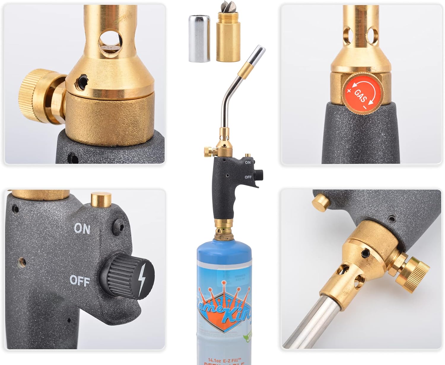 Flame King YSNAX1-020a – Cabezal de antorcha de propano, kit de soplete de calor MAX de alta intensidad con encendedor de botón para profesionales