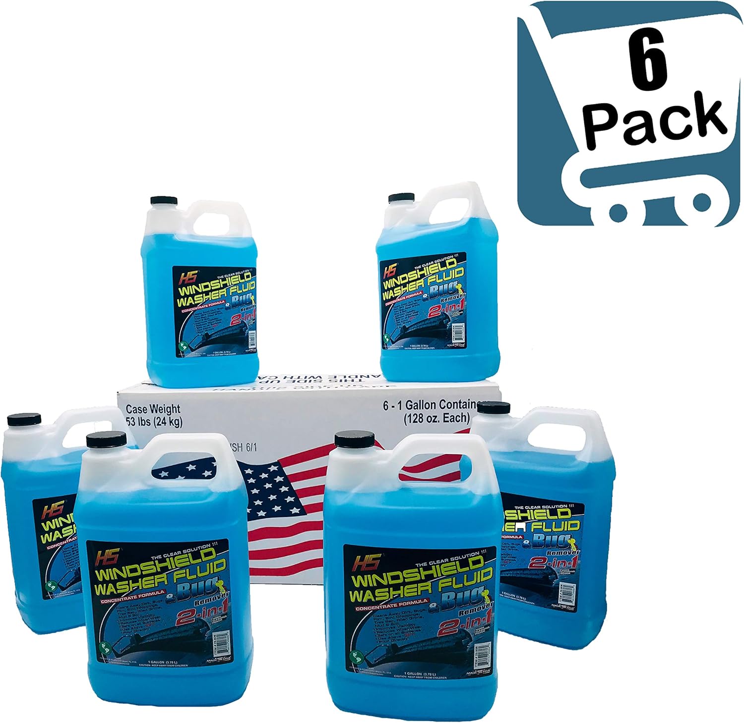SH HS 29.606 Bug Wash – Líquido limpiador de parabrisas, 1 galón (3.78 L) (paquete de 6)
