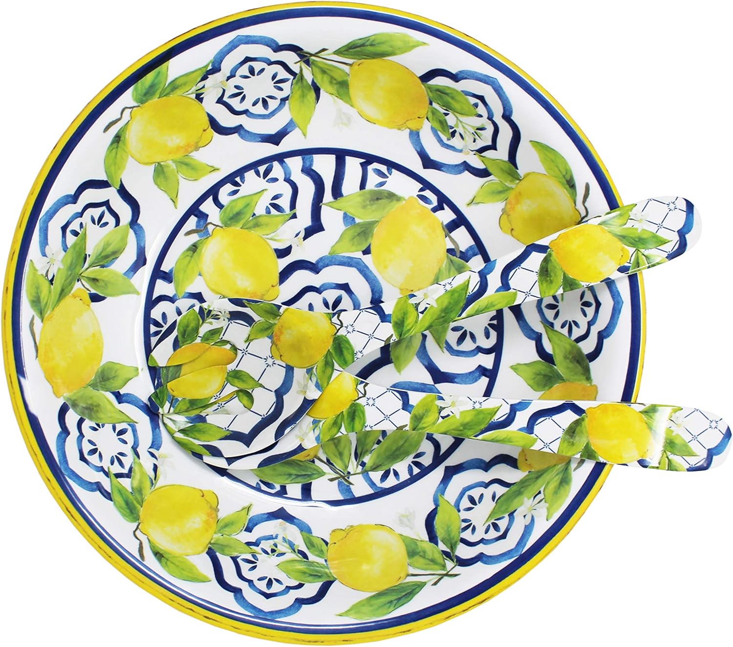 Le Cadeaux Juego de ensaladera y servidores de melamina de 13.75 pulgadas, Palermo