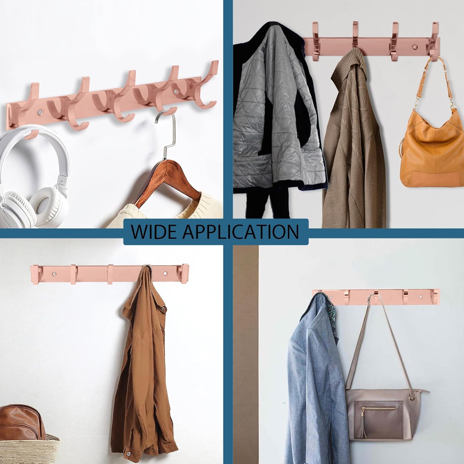 Paquete de 2 percheros resistentes para montar en la pared, estante de acero inoxidable de 5 ganchos dobles para abrigos, toallas, llaves y