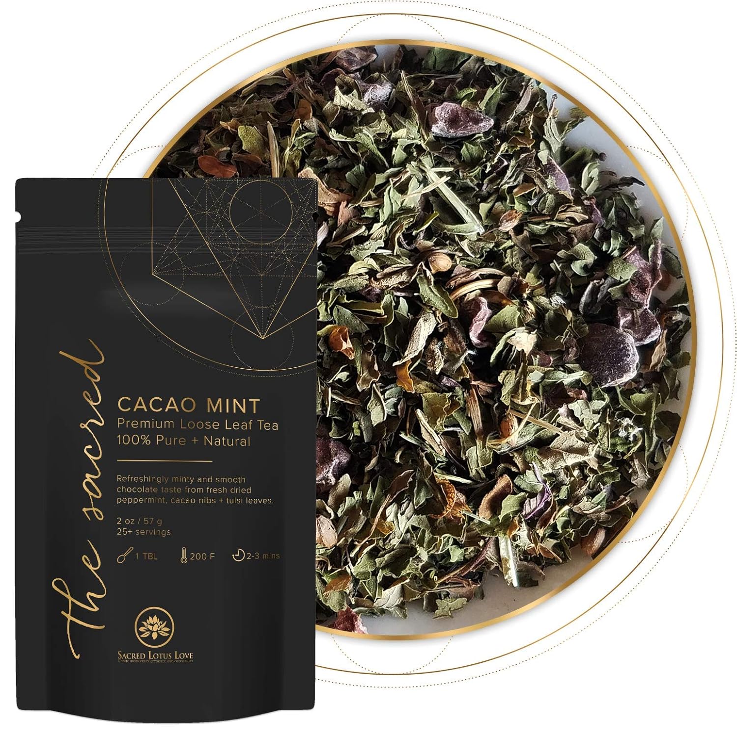 Té de hojas sueltas de menta y cacao (más de 25 tazas)  A base de hierbas  Sin cafeína  Alivio del estrés  Chocolate Menta té menta  100% puro +