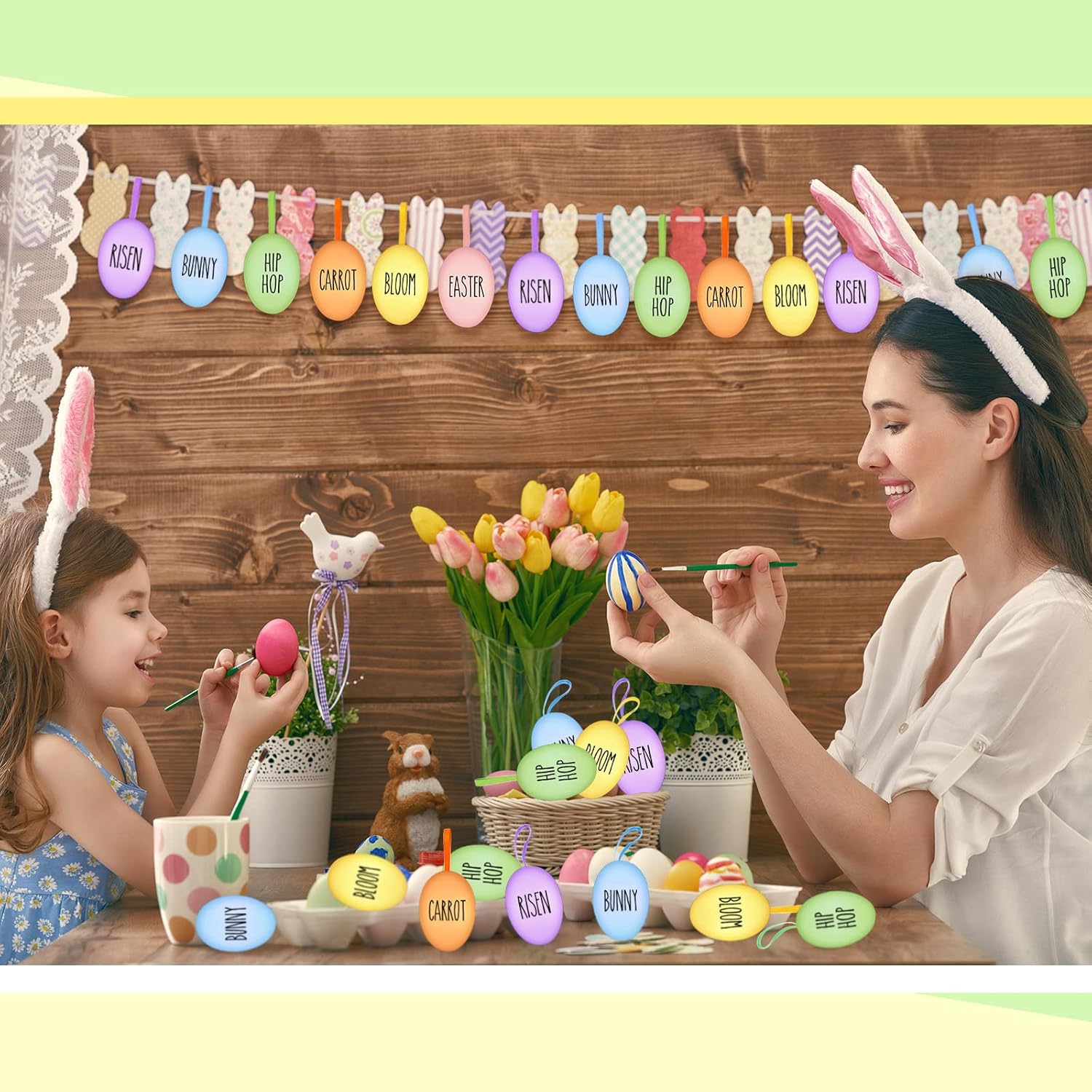 Adornos de huevo de Pascua, adornos para colgar huevos de Pascua, huevos de Pascua a granel, huevos pintados de plástico para el hogar, niños,