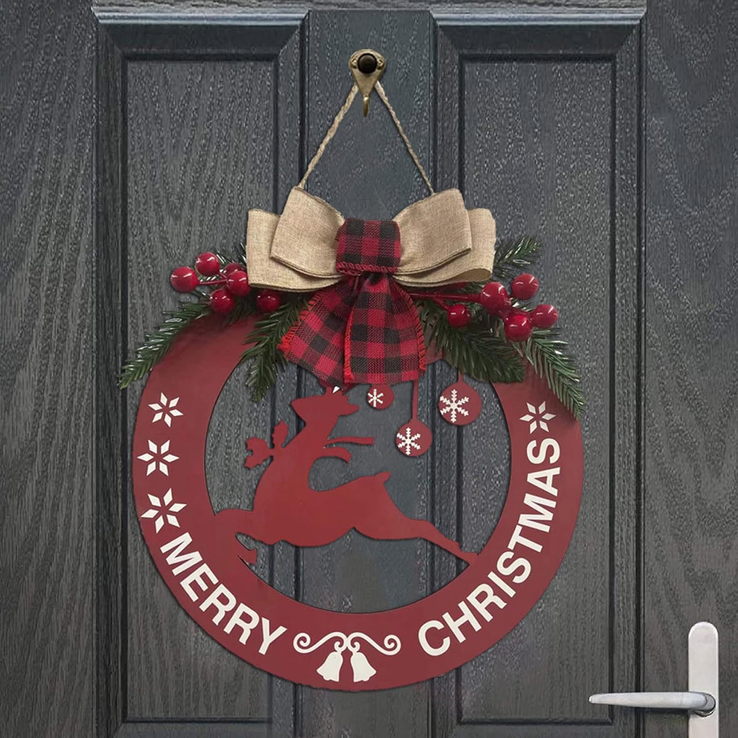 FRAKYEN Corona de Navidad de madera con nudos de lazo para pared interior exterior, ventana, festival, Acción de Gracias, otoño, decoración de otoño