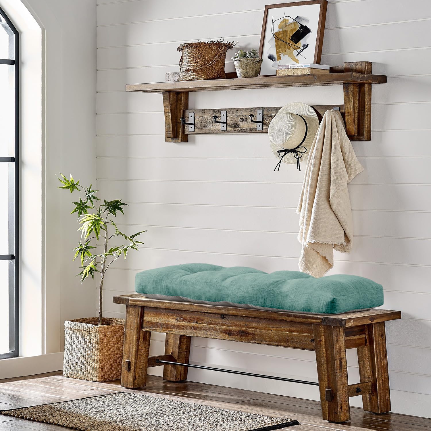 downluxe Cojín de banco de interior para muebles de interior, cojín de asiento de banco de espuma viscoelástica texturizada antideslizante, 36 x 14