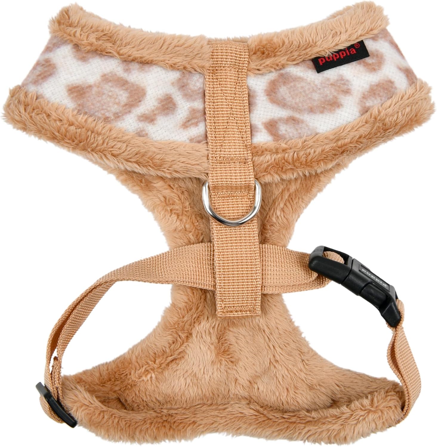 Puppia Kovo – Arnés para perro sobre la cabeza, cálido patrón de leopardo de invierno, ajustable, pecho para perros pequeños y medianos, beige,