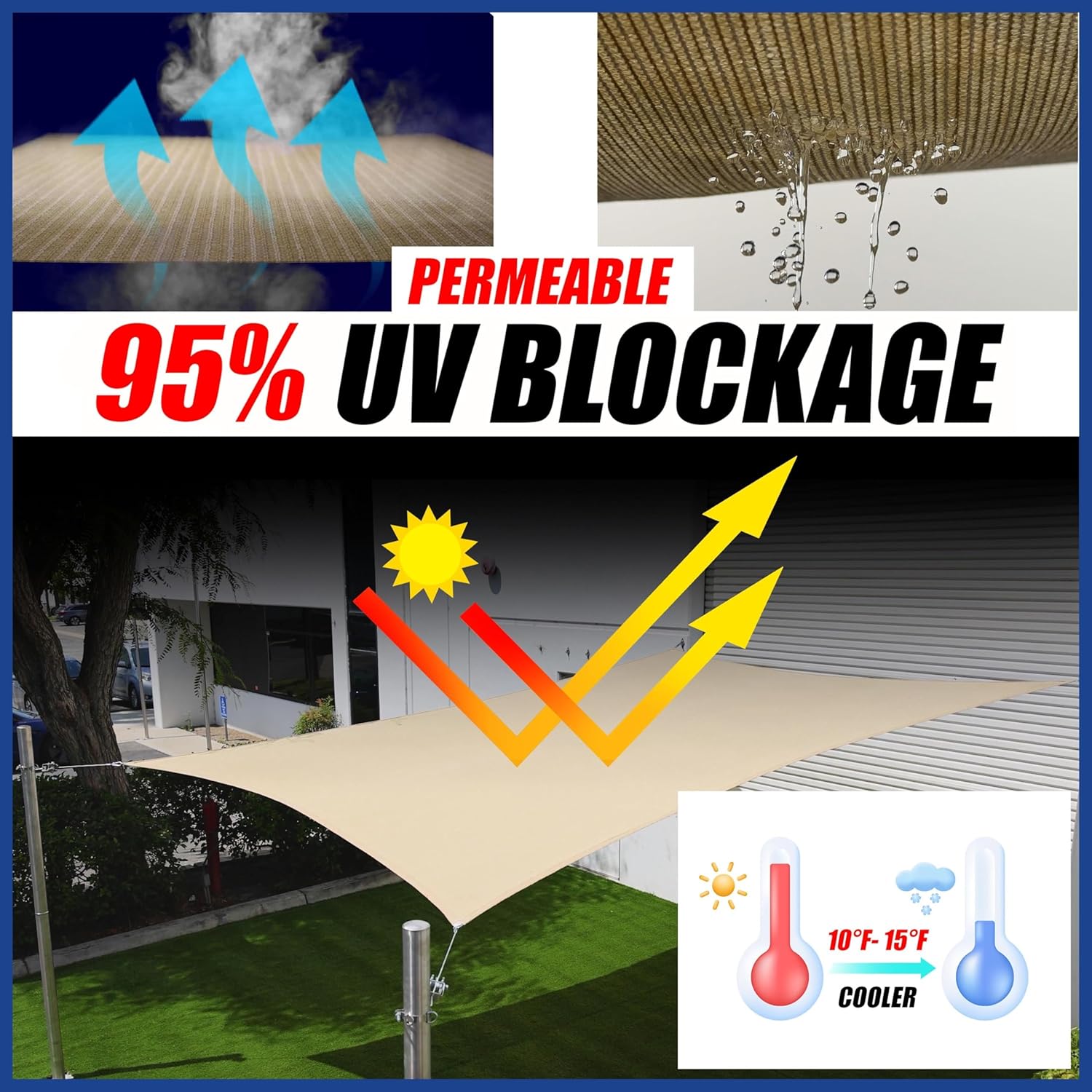 ShadeMart Toldo cuadrado beige de 12 x 12 pies, pantalla de tela, permeable al agua y al aire y resistente a los rayos UV, resistente, para patio de