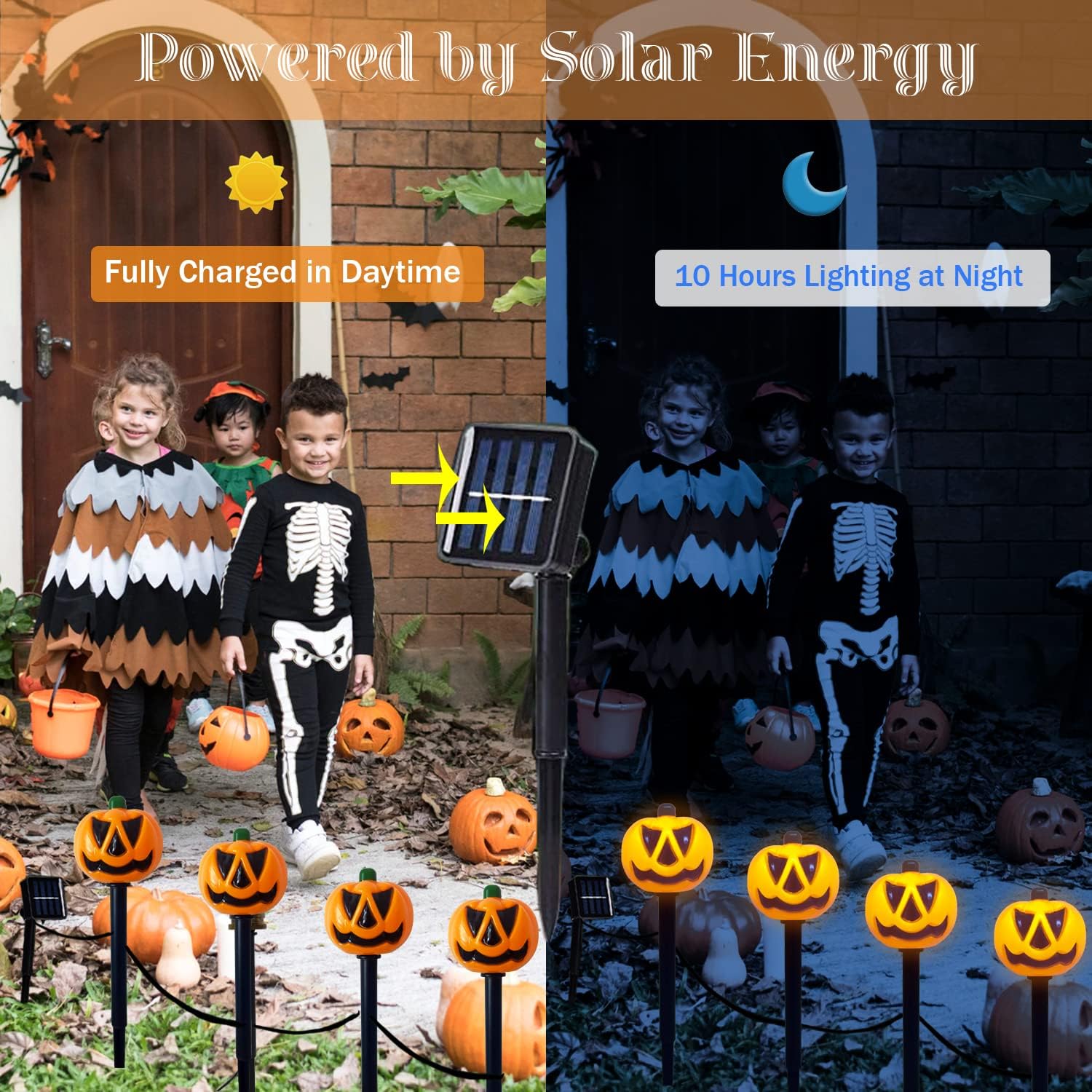 Luces solares para decoración de Halloween al aire libre, 4 piezas impermeables de Halloween, luces de estaca de calabaza iluminadas para Halloween,