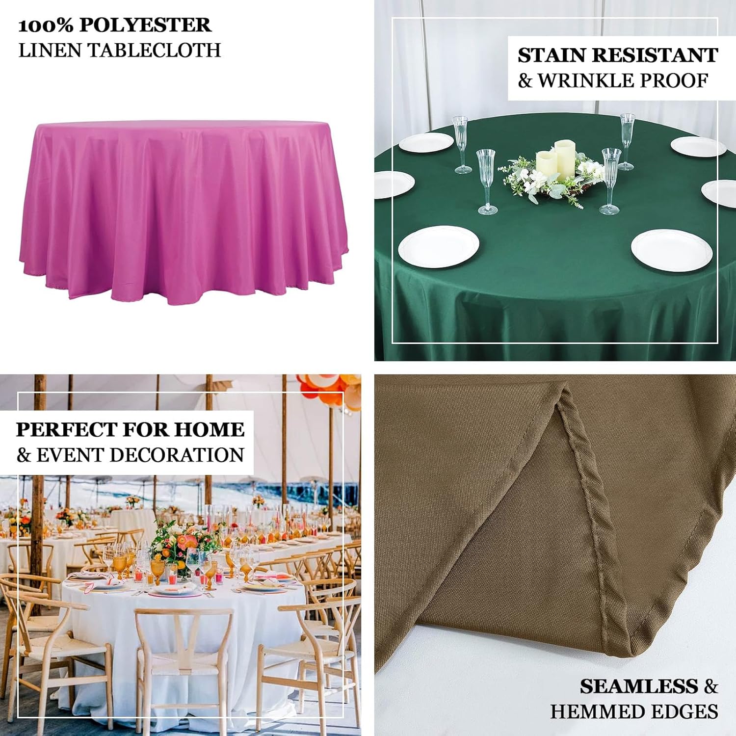 Efavormart 132″ Mantel redondo de poliéster para decoración de bodas, fiestas, banquetes y eventos