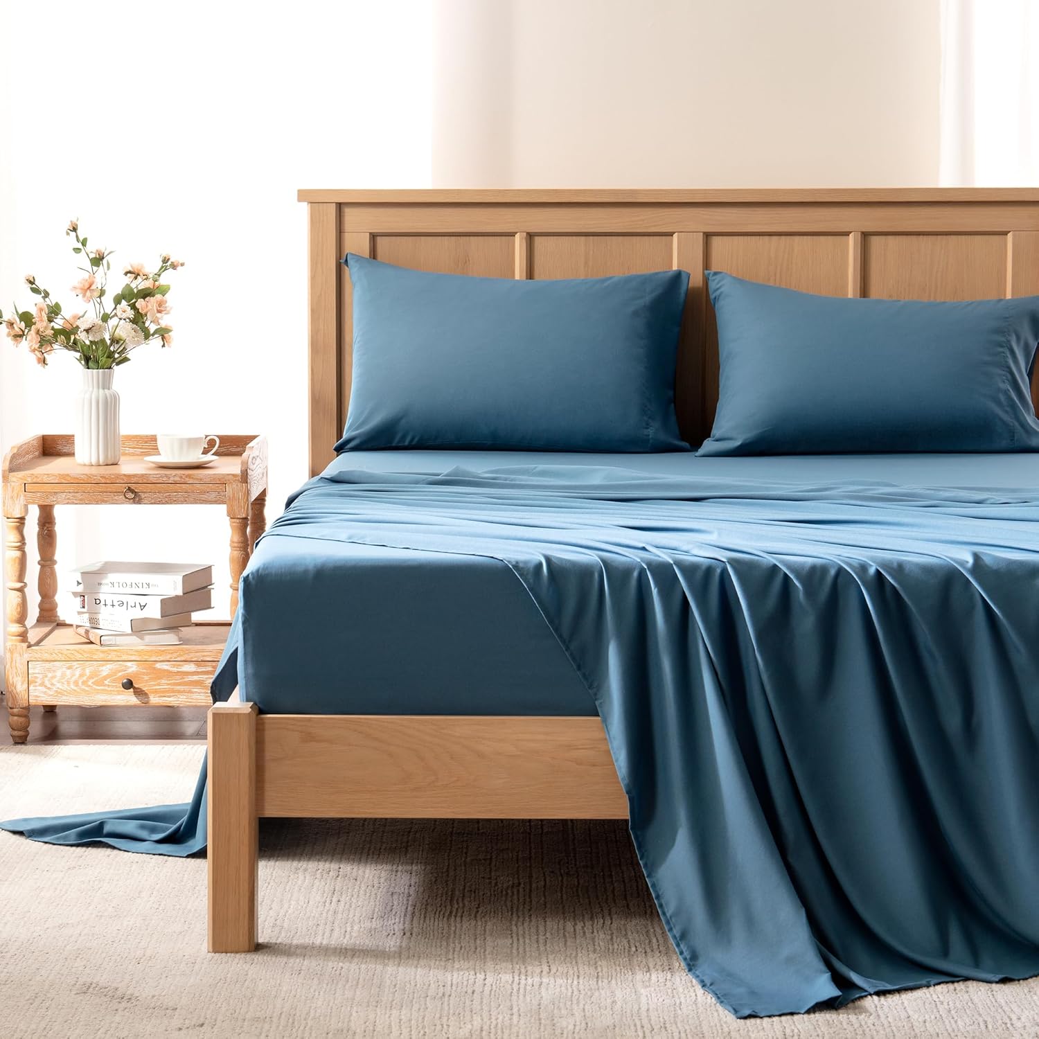 Comfort Spaces – Juego de sábanas de 4 piezas Coolmax supersuave y resistente a la decoloración que absorbe la humedad con elásticos alrededor que