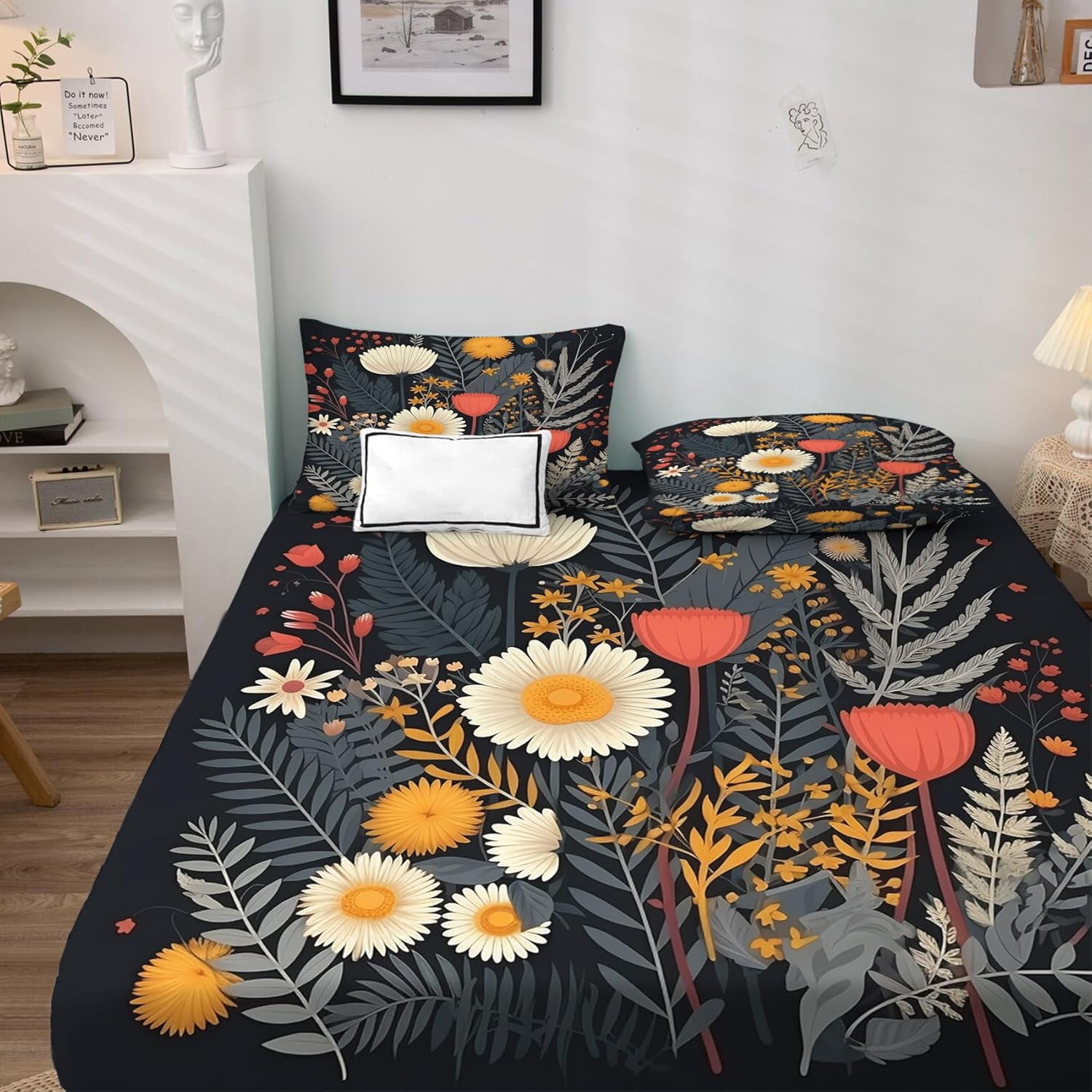 zcsm Wildflower Sheets California King – Sábanas de cama botánicas, microfibra suave y bolsillo profundo, sábanas y fundas de almohada estampadas