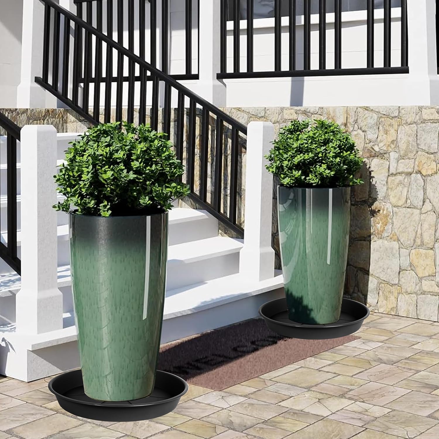 OVZILKI Paquete de 6 bandejas de platillos para plantas de 9 a 10 pulgadas, bandejas de goteo de plástico resistente para interiores y exteriores,