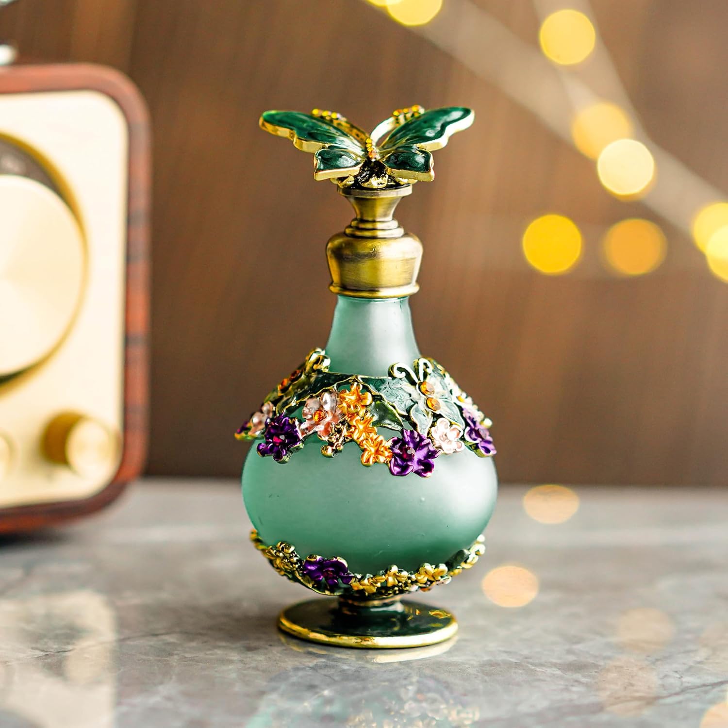 YU FENG Botellas de perfume de cristal vintage vacías rellenables flores de mariposa decoración botella de perfume de vidrio para aceites esenciales
