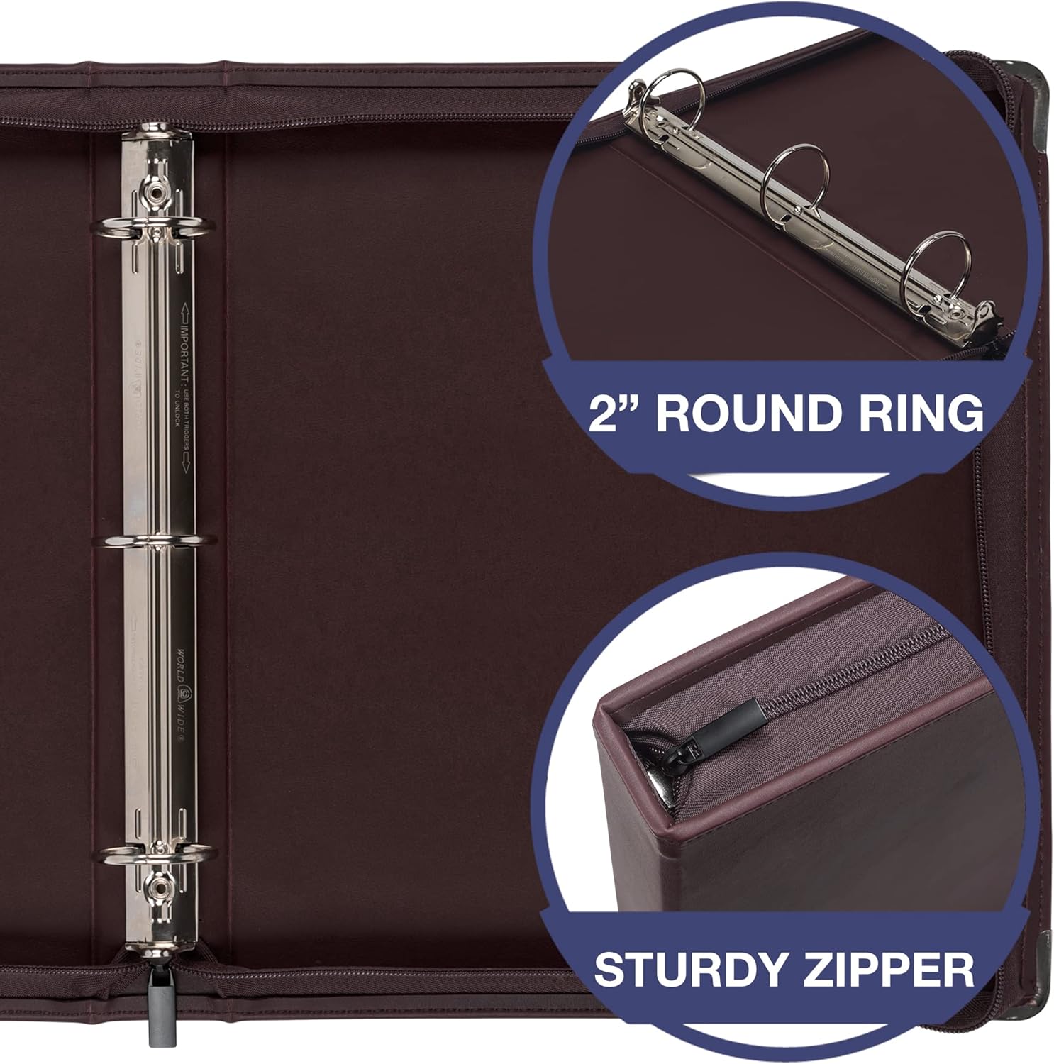 Samsill Carpeta clásica profesional de 3 anillos con cremallera, anillos redondos de 2 pulgadas, organizador de cartera para documentos de 8.5 x 11