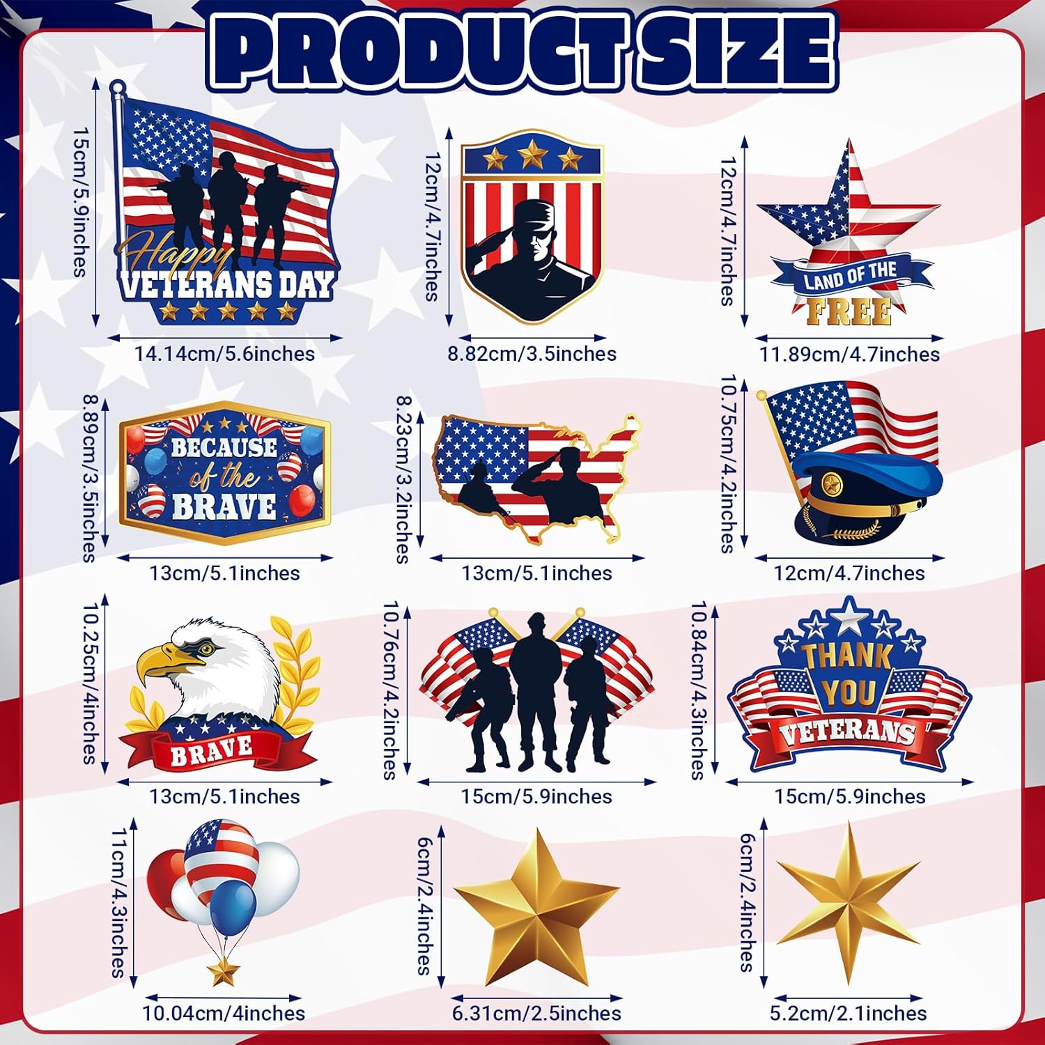 Fulmoon 54 piezas de decoraciones para el Día de los Veteranos de agradecimiento con remolinos colgantes, bandera patriótica, soldado, corrientes de