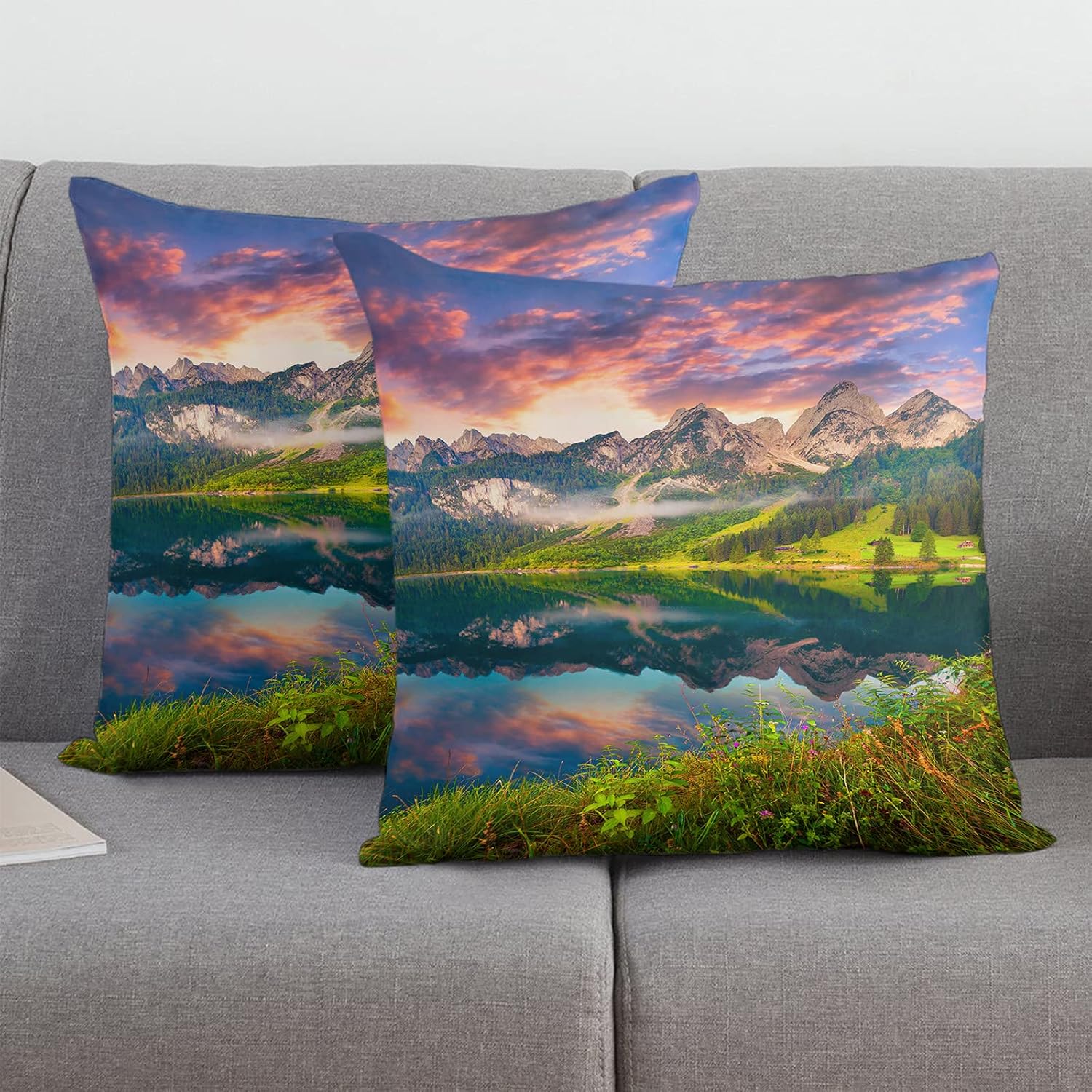 Throw Pillow Covers Decorative Square Throw Pillowcase IndoorOutdoor Natural Landscape Scenery Beautiful Dreamy Sundown Sunset Lake Pillow Cover