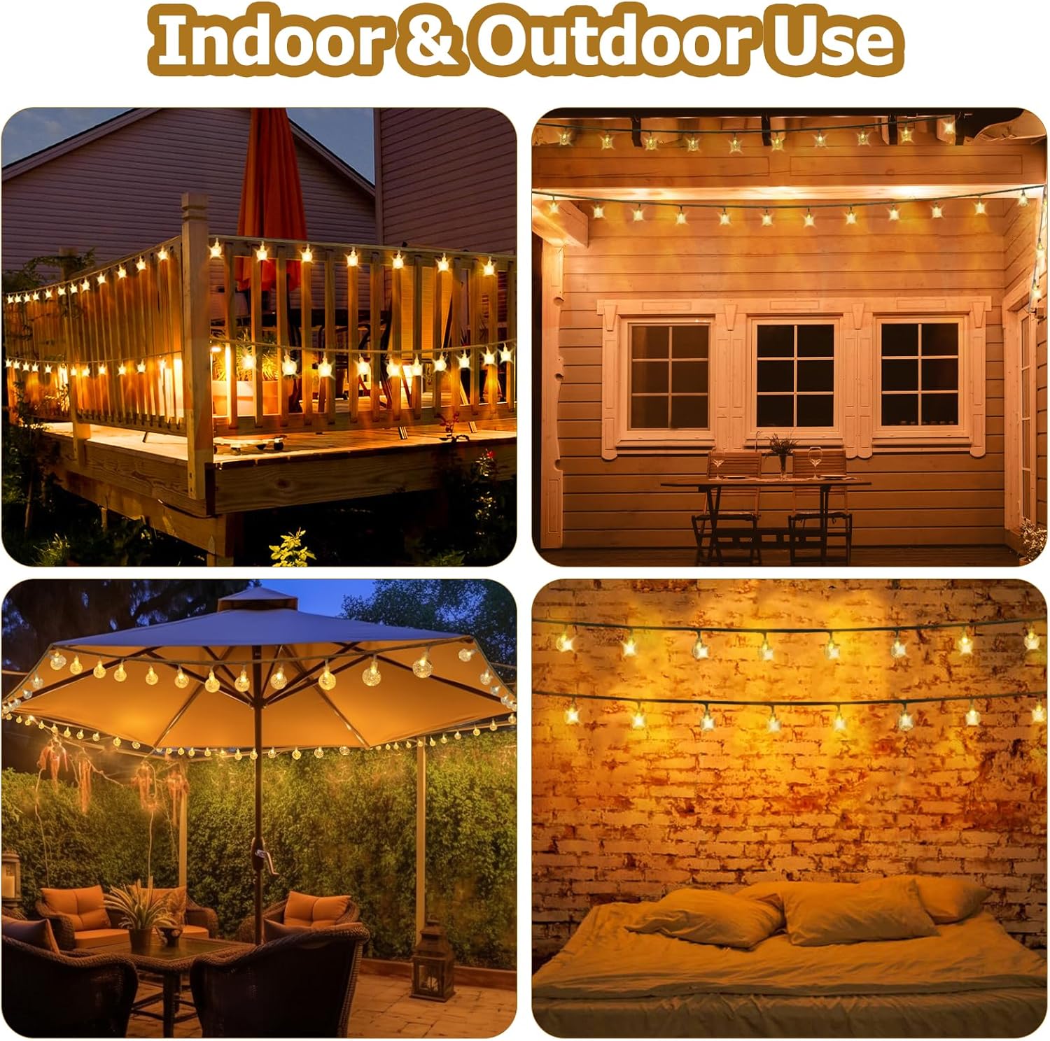 Guirnalda de luces para exteriores, 100 luces LED de 33 pies, globo de cristal, impermeables, luces para exteriores, estilo cordel, control remoto,