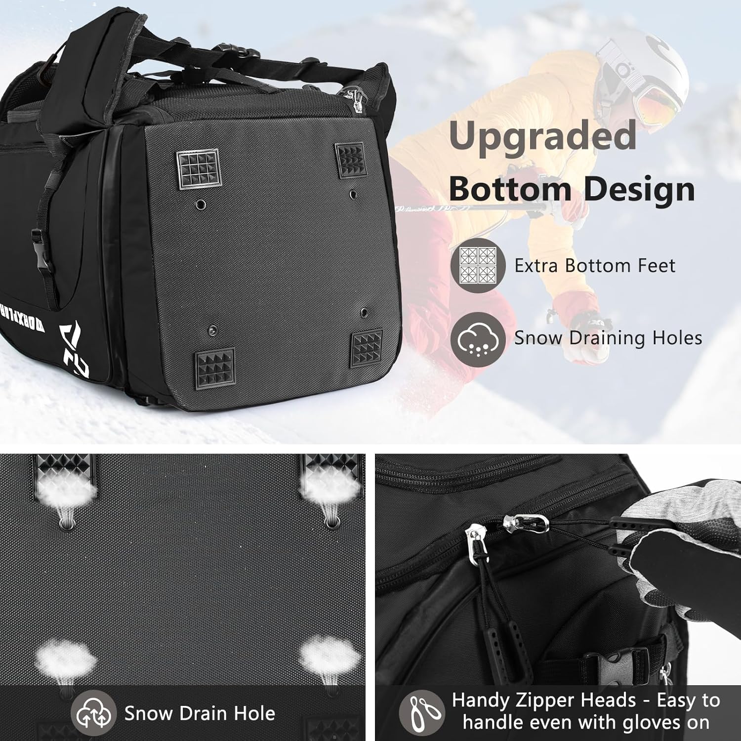 MORXPLOR Mochila para botas de esquí, bolsa acolchada de 60 litros y bolsa para botas de snowboard, bolsa de viaje de esquí impermeable de gran