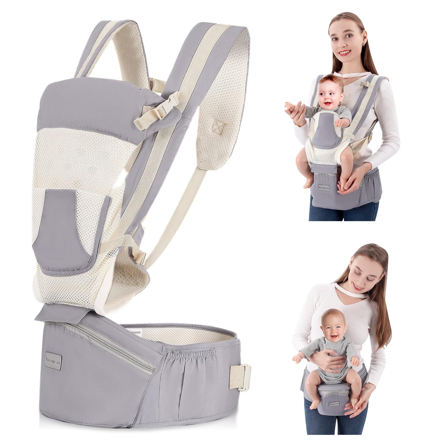 Portabebés para recién nacidos a niños pequeños, 6 en 1 con asiento de cadera completo para todas las estaciones, mochila ajustable y extraíble con