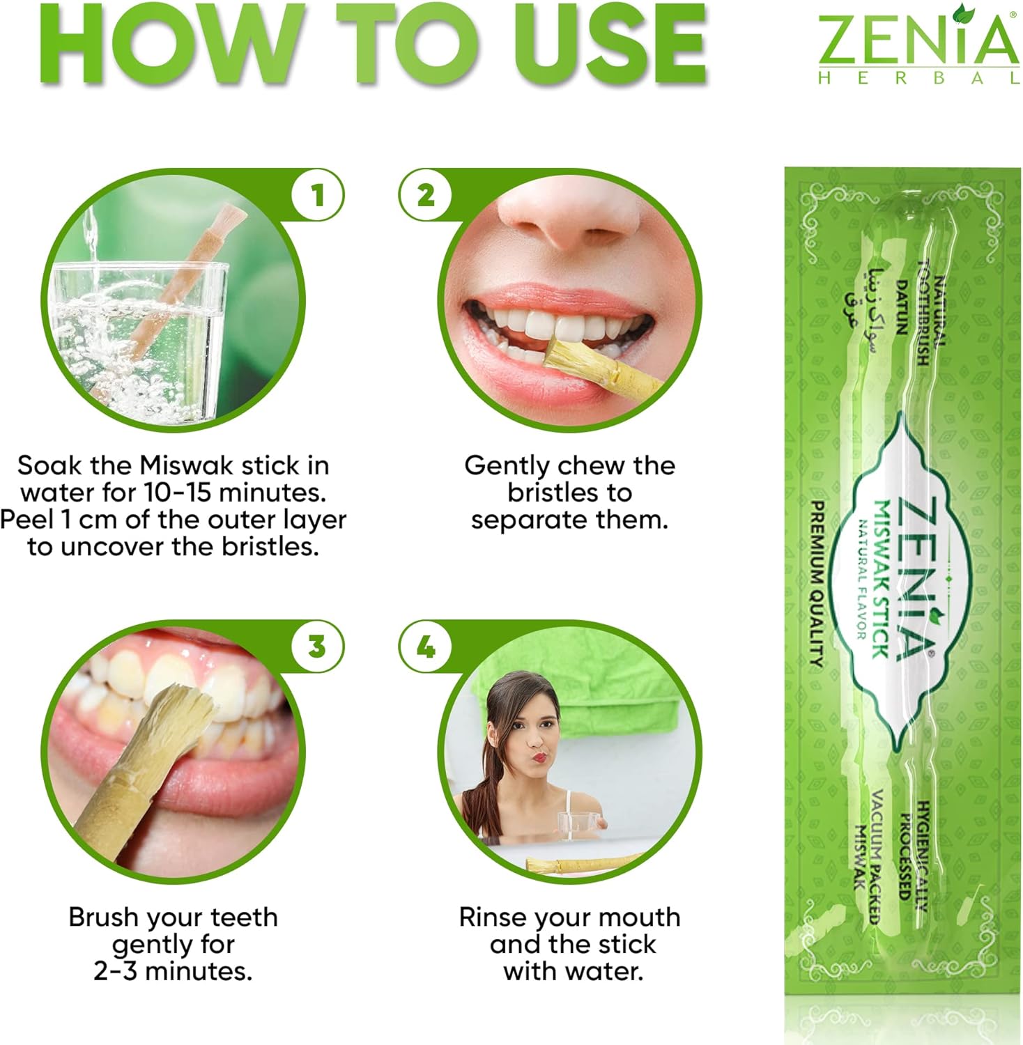 Zenia Sewak – Cepillo de dientes natural Miswak – Cepillo de dientes tradicional Peelu sellado al vacío, para encías, dientes y aliento más fresco