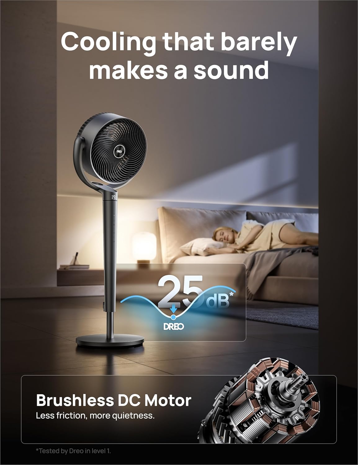 Dreo Ventilador de pedestal con control inteligente, 43 pulgadas, ventiladores silenciosos oscilantes omnidireccionales de 150 + 120 para