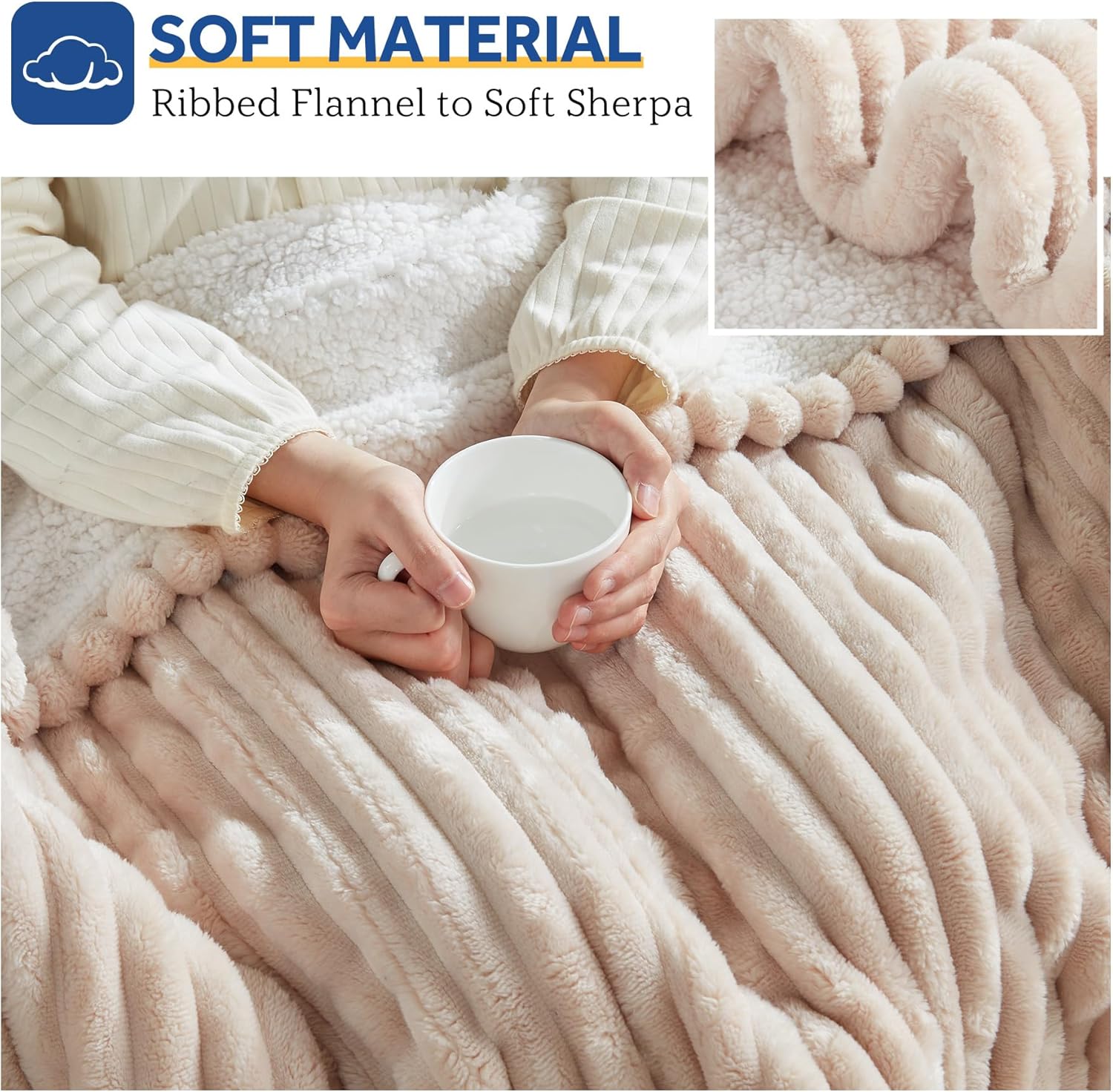 SEALY Manta eléctrica con calefacción, franela acanalada suave y acogedora a sherpa, reversible, calefacción segura con 6 ajustes de calor y 2-10