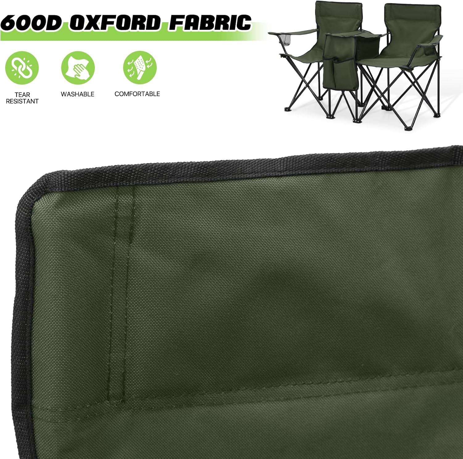 Magshion Silla de campamento doble con paraguas y enfriador para adultos, silla plegable de alta resistencia, color verde oscuro