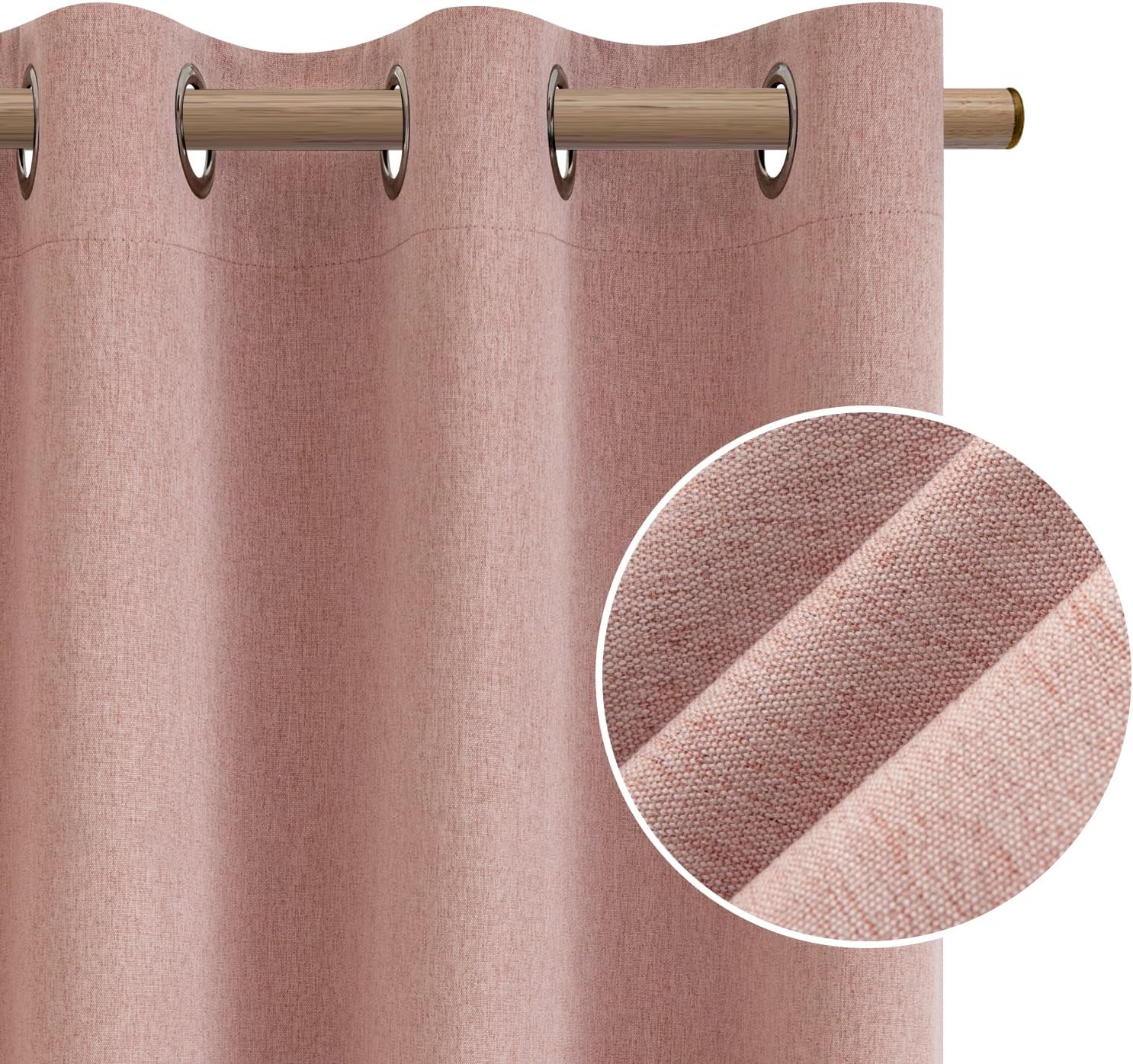 HOMEIDEAS Cortinas 100% opacas de 42 x 63 pulgadas de largo, 2 paneles de cortinas de lino sintético, cortinas de oscurecimiento de habitación,